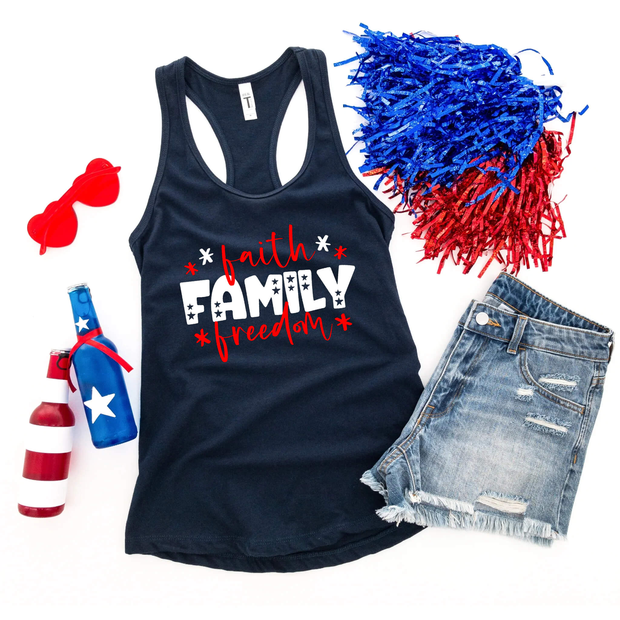 Camiseta del 4 de julio, Faith Family &amp; Freedom, tanque azul blanco rojo, camiseta patriótica, camiseta sin mangas para mujer, damas, ropa personalizada, camiseta del Día de la Independencia, tanque del Día de los Caídos