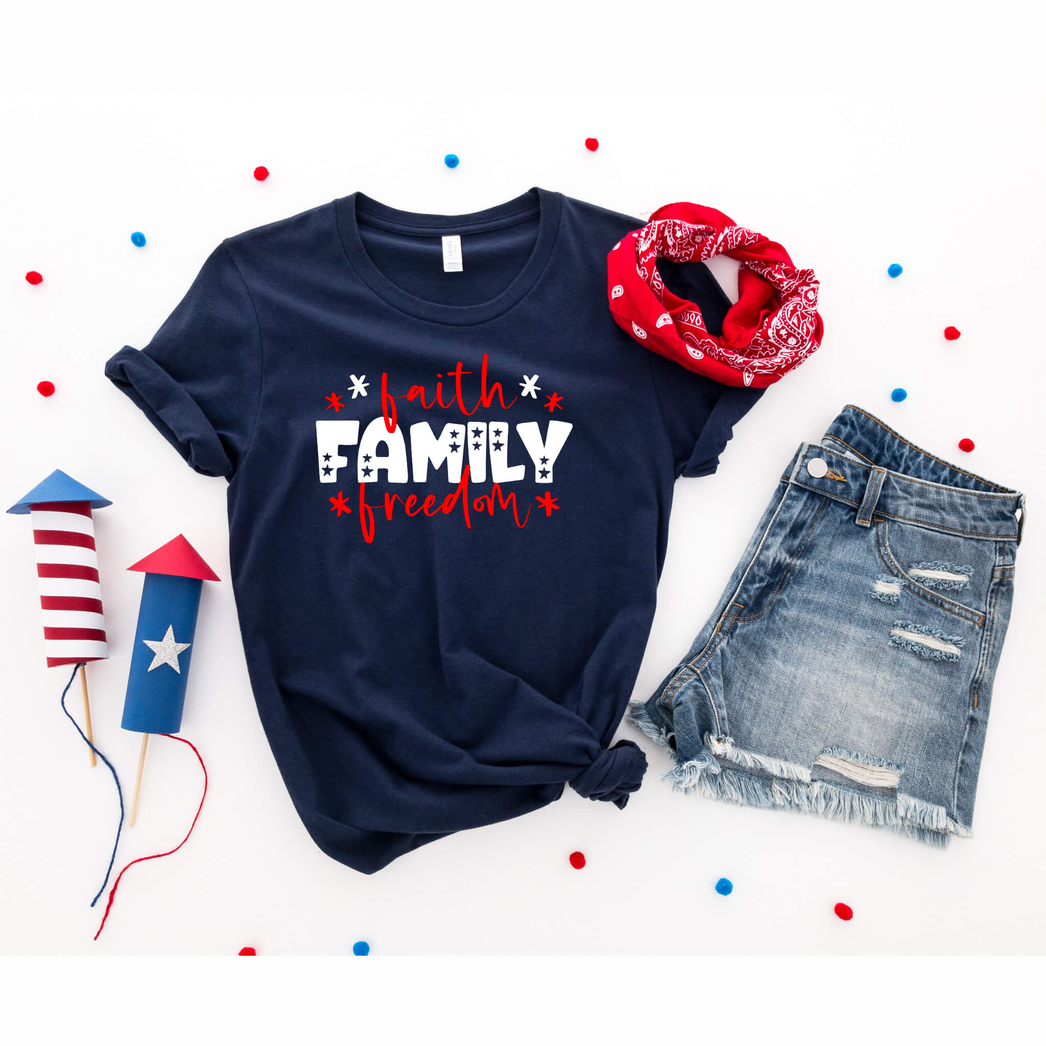 Camiseta del 4 de julio, Faith Family &amp; Freedom, tanque azul blanco rojo, camiseta patriótica, camiseta sin mangas para mujer, damas, ropa personalizada, camiseta del Día de la Independencia, tanque del Día de los Caídos