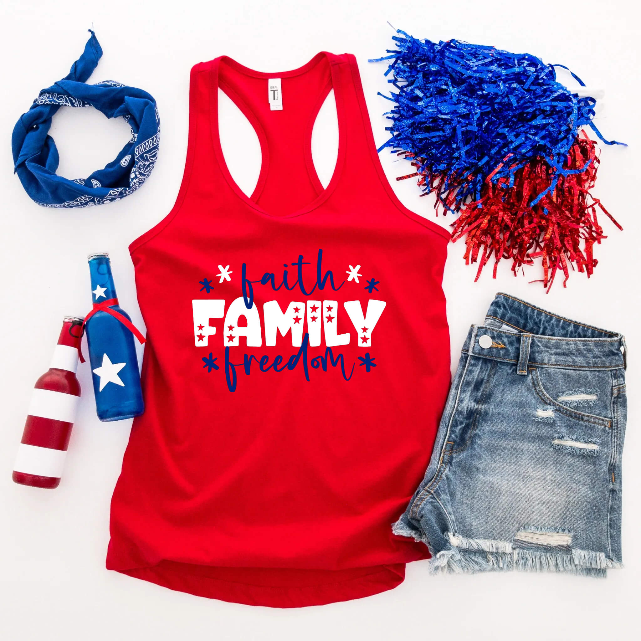 Camiseta del 4 de julio, Faith Family &amp; Freedom, tanque azul blanco rojo, camiseta patriótica, camiseta sin mangas para mujer, damas, ropa personalizada, camiseta del Día de la Independencia, tanque del Día de los Caídos