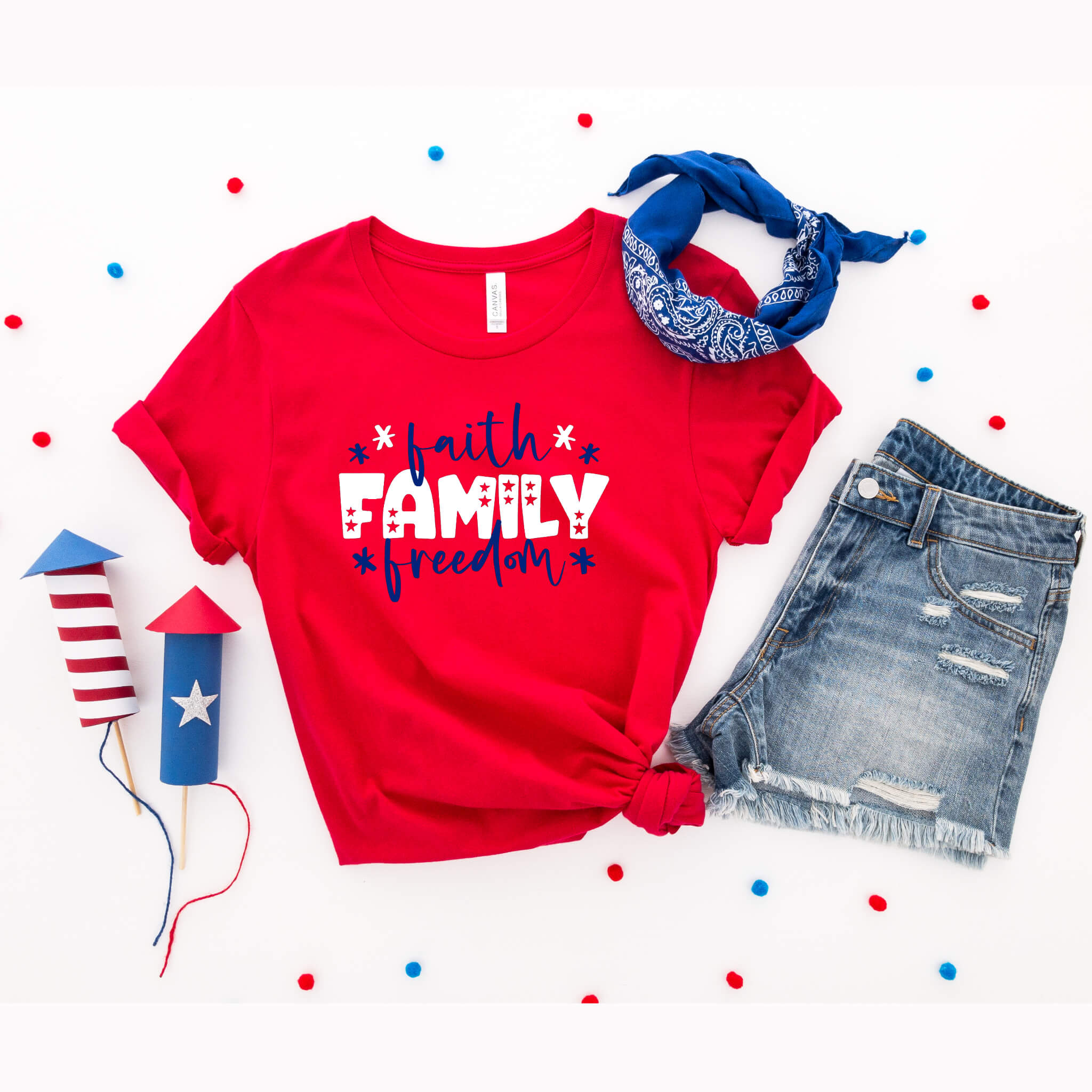 Camiseta del 4 de julio, Faith Family &amp; Freedom, tanque azul blanco rojo, camiseta patriótica, camiseta sin mangas para mujer, damas, ropa personalizada, camiseta del Día de la Independencia, tanque del Día de los Caídos