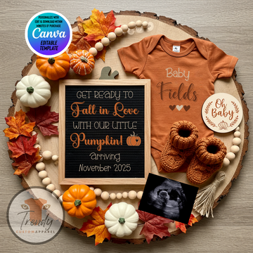 Digital Pregnancy Announcement, Fall In Love, Customizable Fall Themed, Personalized Editable Template