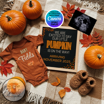 Digital Pregnancy Announcement, Adding A Pumpkin Reveal, Customizable Fall Themed, Personalized Editable Template