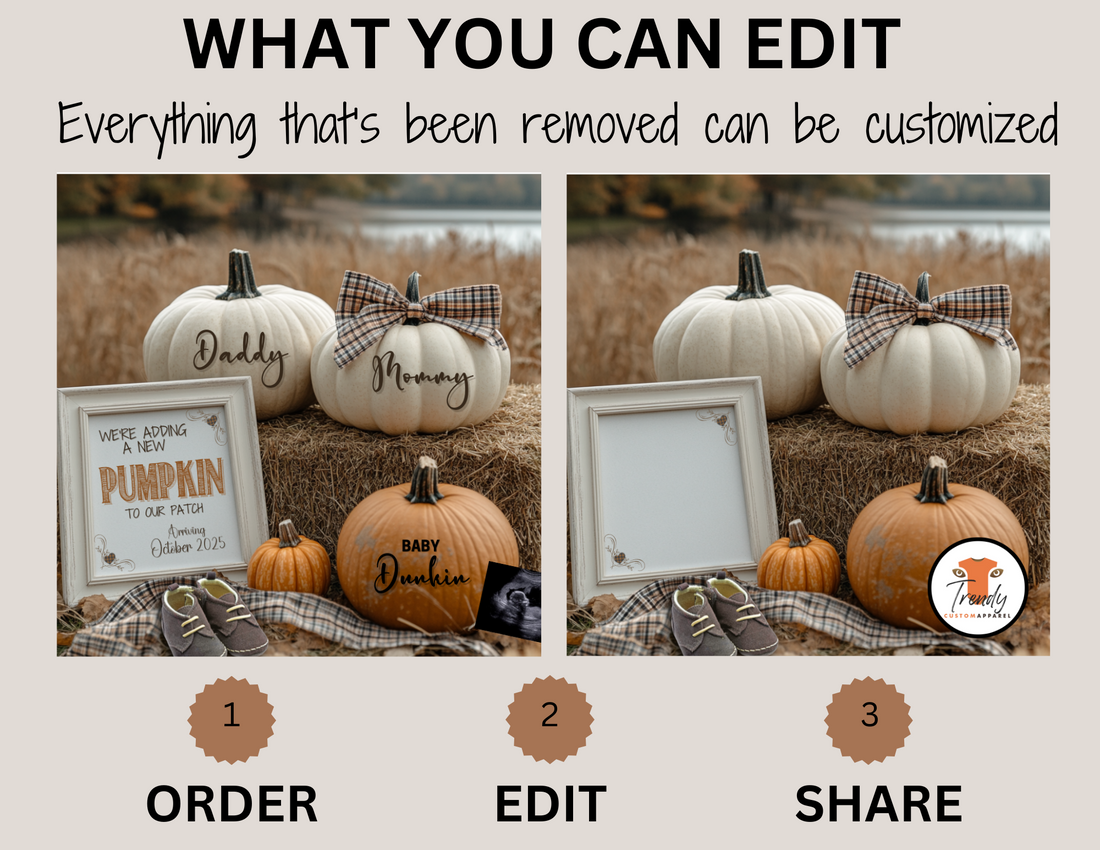 Digital Pregnancy Announcement, Adding A Pumpkin to Our Patch, Customizable Fall Themed, Personalized Editable Template