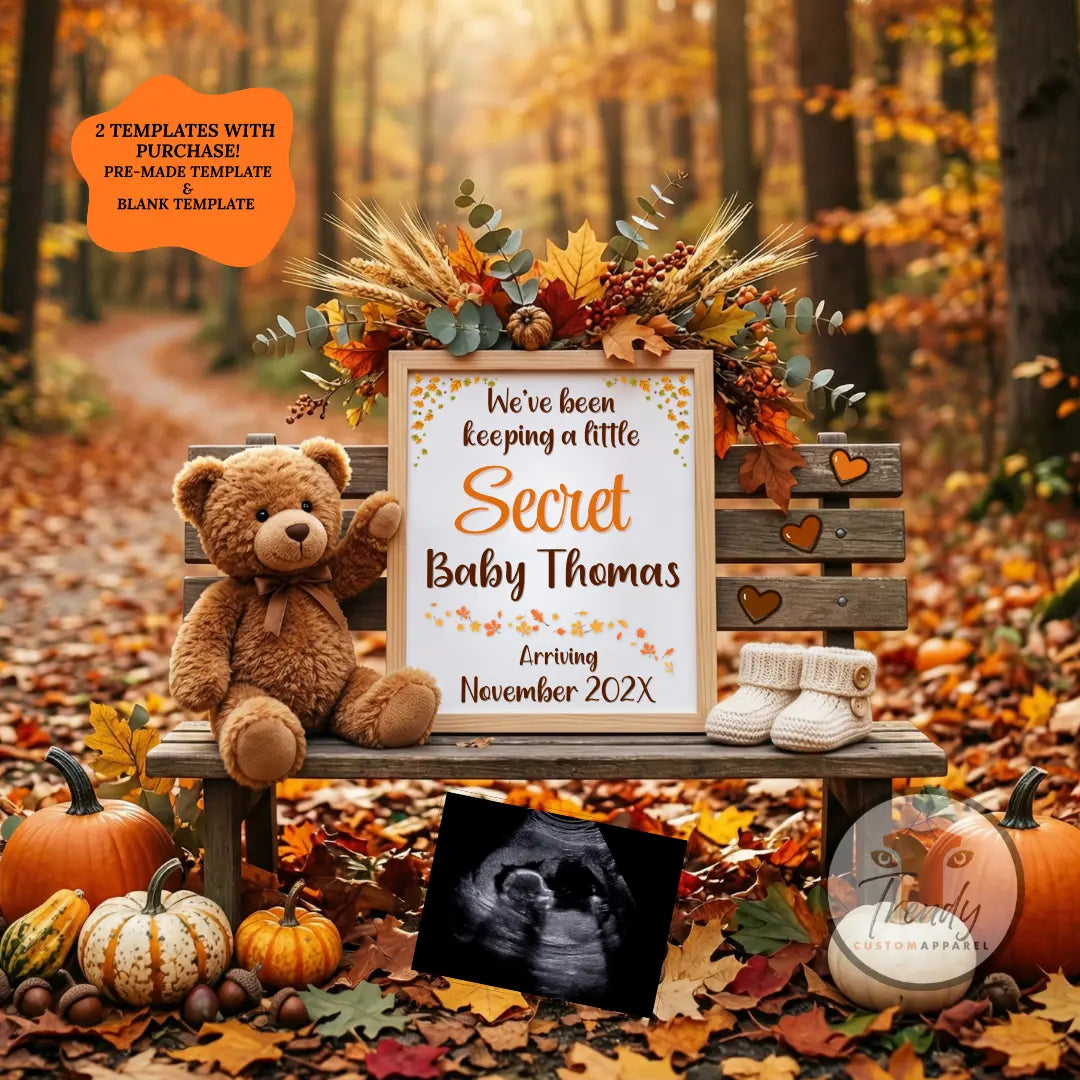 We've Been Keeping a Secret, Fall Secret Digital Pregnancy Announcement, Customizable Fall Little Pumpkin Themed, Instant Editable Template TrendyCustomApparel™