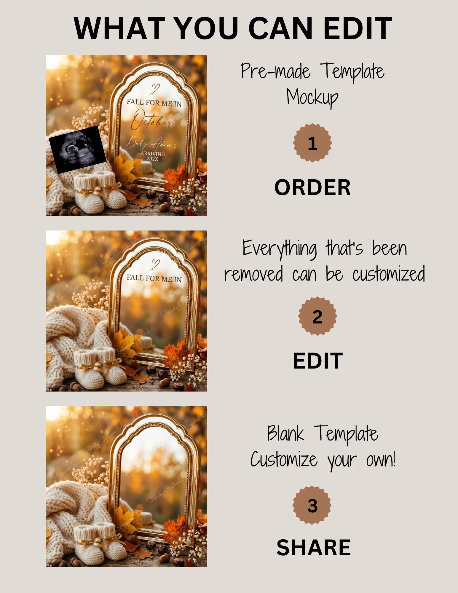 Pregnancy Announcement October Baby, Digital Gender Neutral Social Media Reveal, Editable Canva Template Instant Download, Boho Fall Due Date TrendyCustomApparel™
