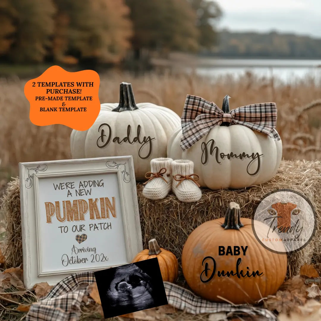 Adding a Pumpkin to Our Patch – Fall Pregnancy Announcement Template | Editable Canva Instant Download TrendyCustomApparel™