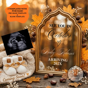 Pregnancy Announcement October Baby, Digital Gender Neutral Social Media Reveal, Boho Fall Due Date, Editable Canva Template Instant Download TrendyCustomApparel™