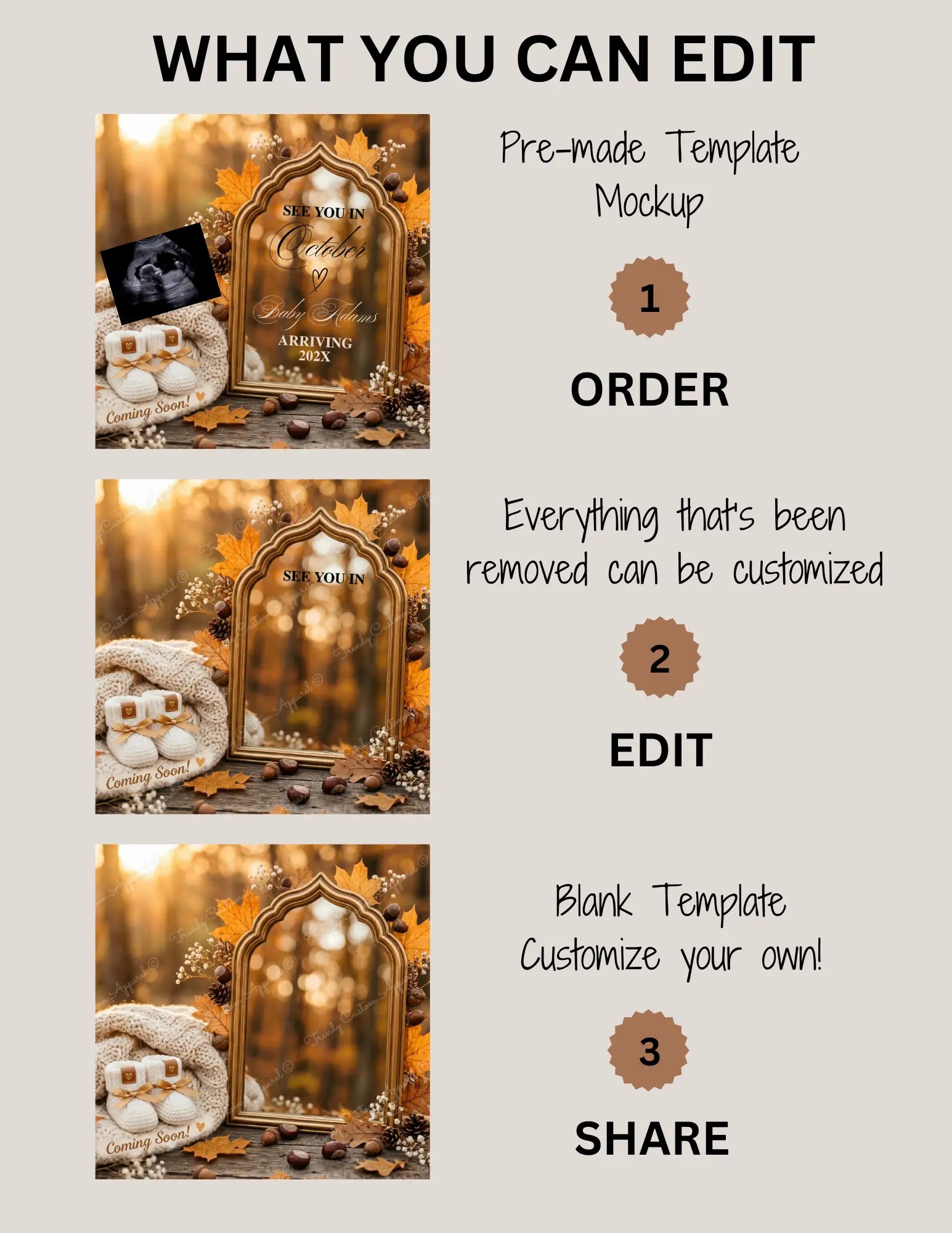 Pregnancy Announcement October Baby, Digital Gender Neutral Social Media Reveal, Boho Fall Due Date, Editable Canva Template Instant Download TrendyCustomApparel™