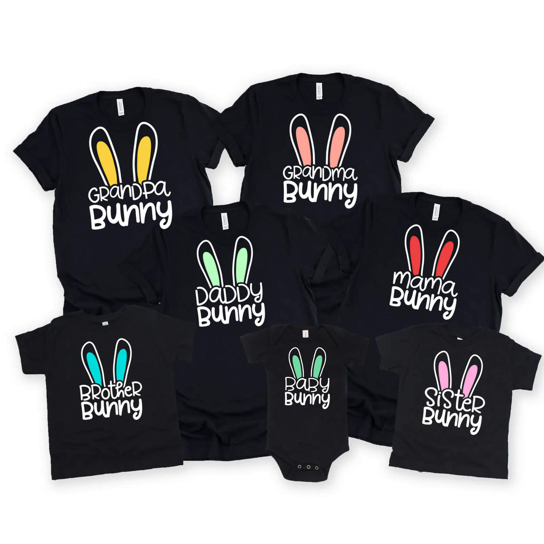 Easter, Bunny Ears Matching Family T-Shirt, Daddy, Mama, Brother, Sister, Baby Onesie, Grandma, Grandpa, Customized, Personalized, Group East Holiday T-Shirts