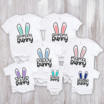 Easter, Bunny Ears Matching Family T-Shirt, Daddy, Mama, Brother, Sister, Baby Onesie, Grandma, Grandpa, Customized, Personalized, Group East Holiday T-Shirts