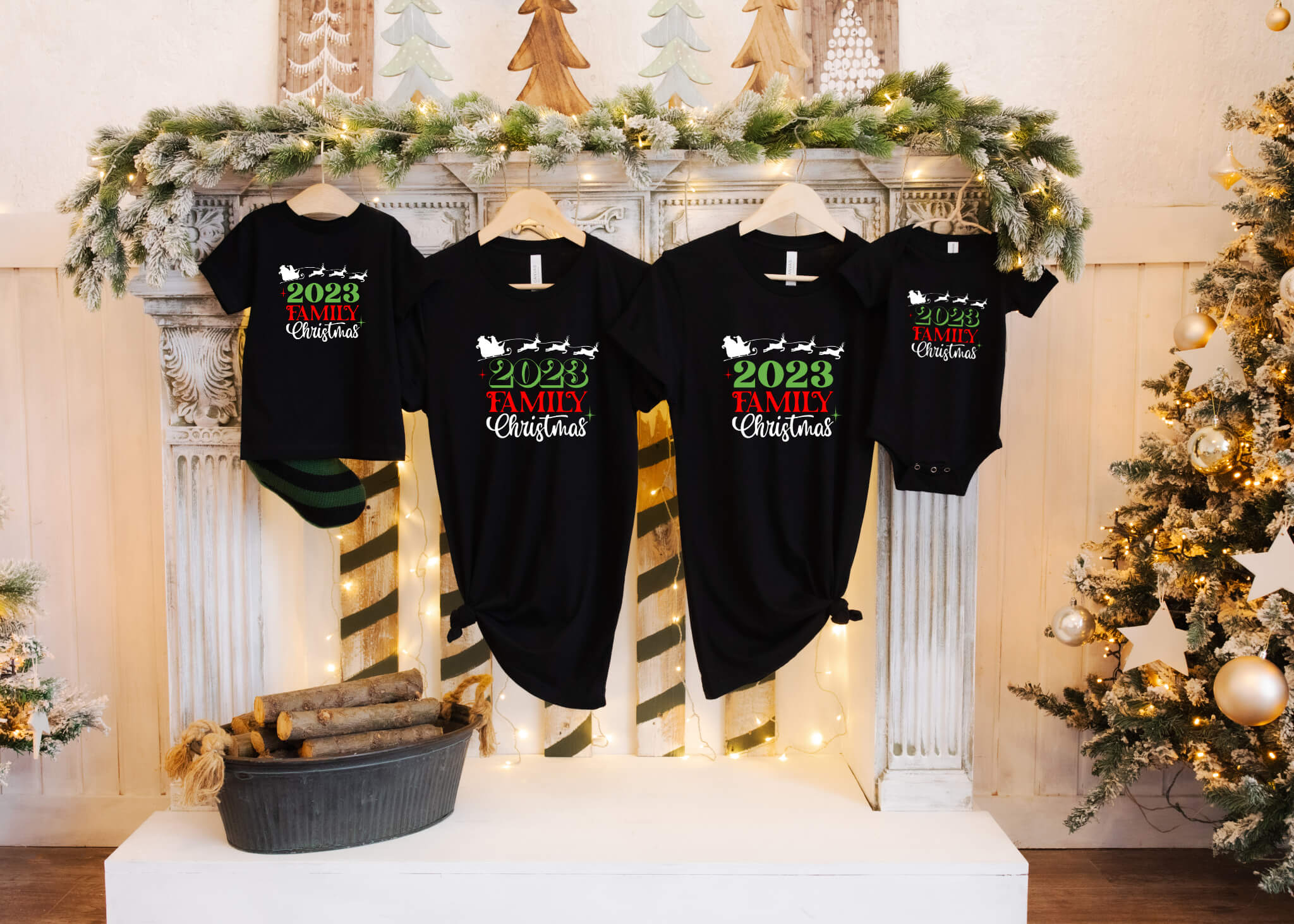 Christmas Family Christmas 2023 Group Matching Personalized Graphic Print T-Shirt