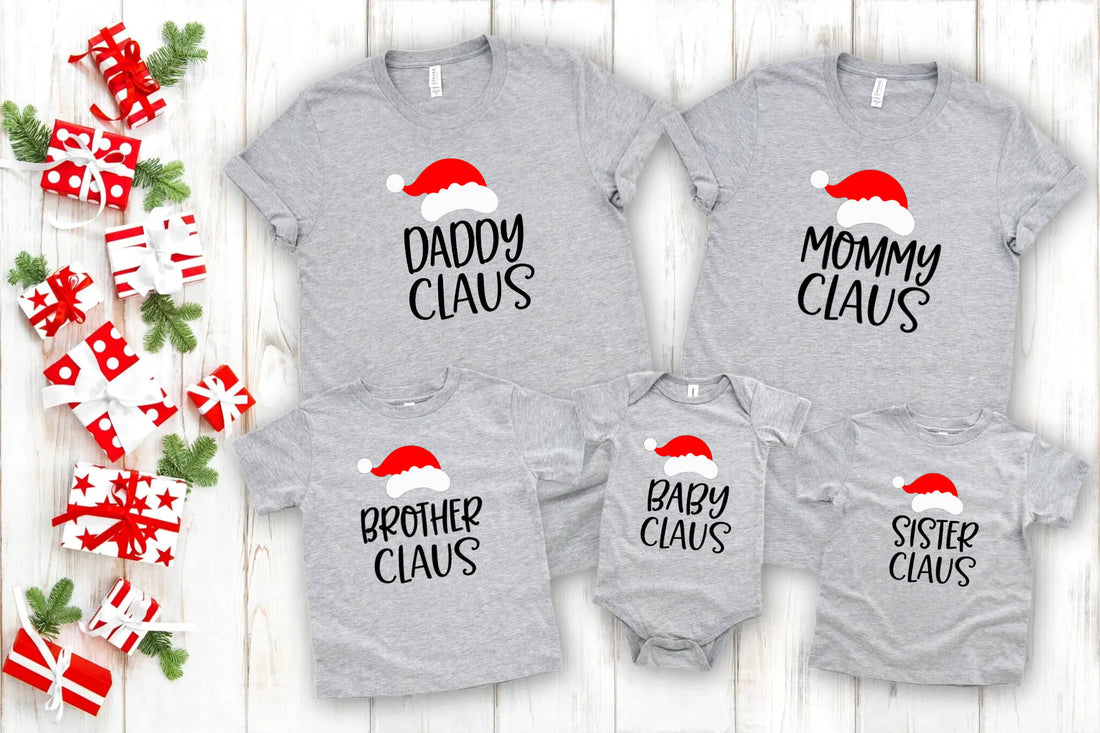 Camisetas con estampado gráfico a juego personalizadas de la familia Christmas Claus