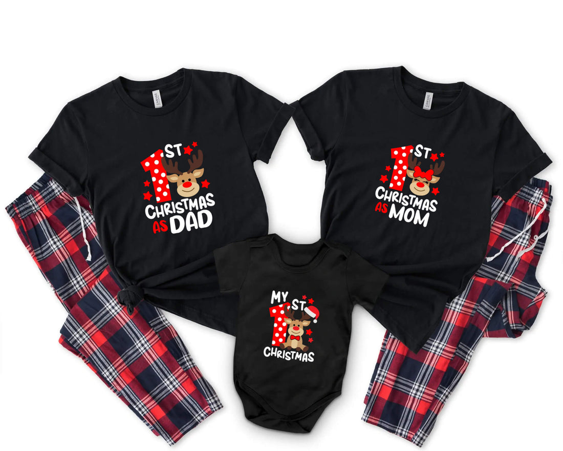 Christmas Custom Family First Christmas Matching Graphic Print T-Shirt