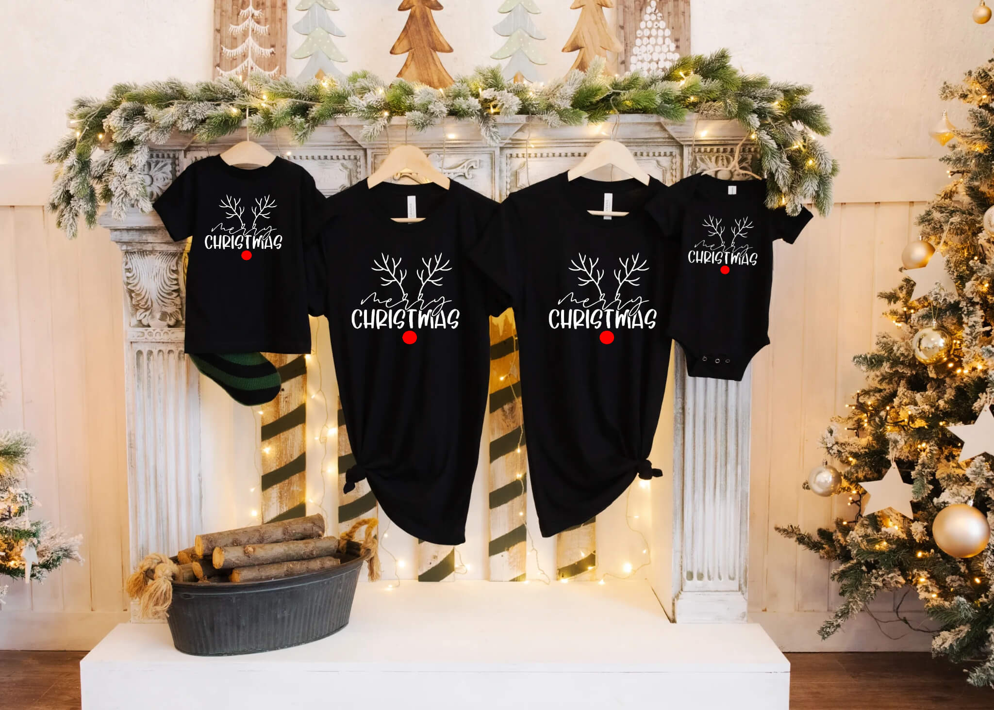 Christmas Merry Christmas Reindeer Family Matching Graphic Print T-Shirt