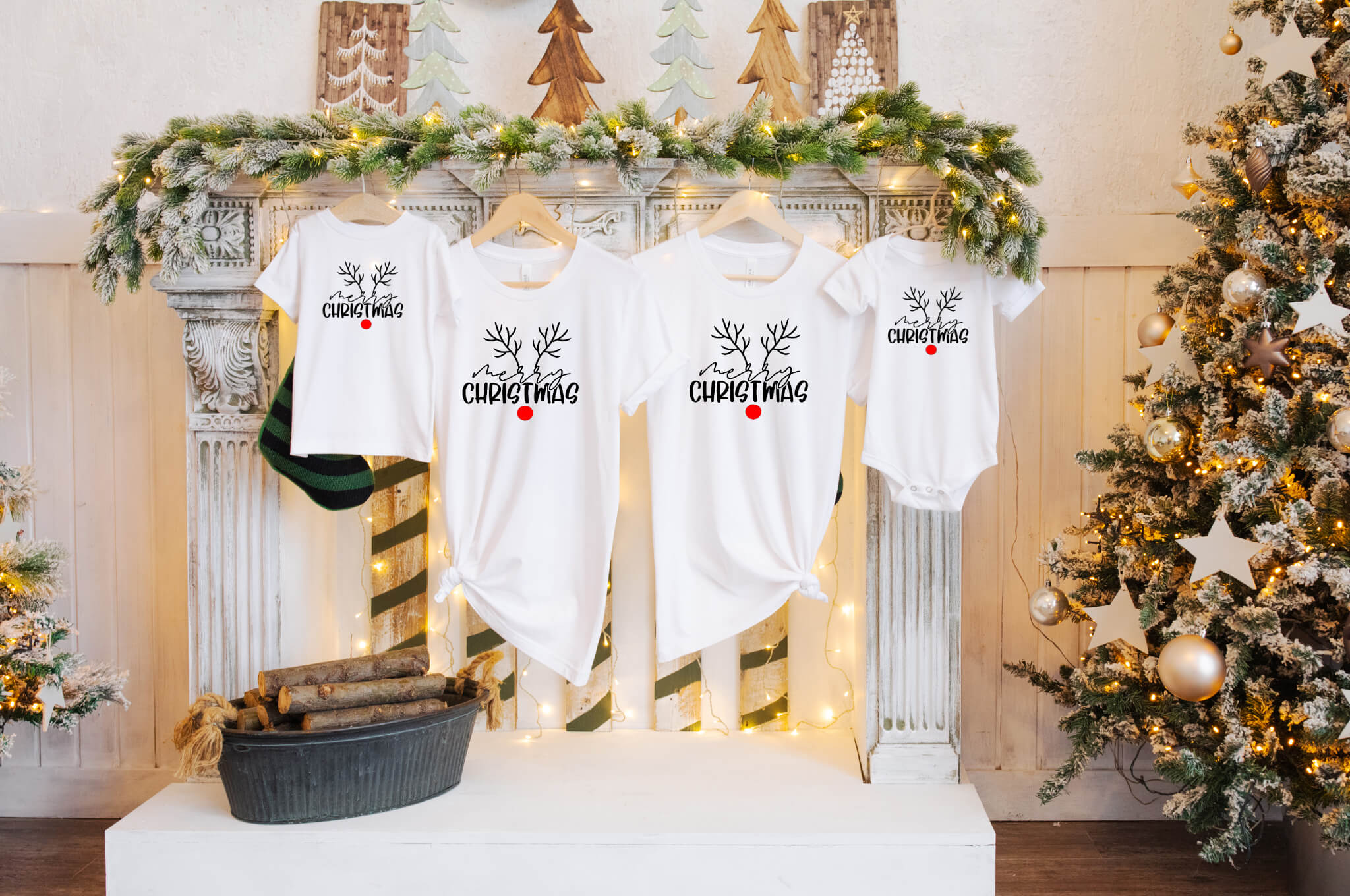 Christmas Merry Christmas Reindeer Family Matching Graphic Print T-Shirt