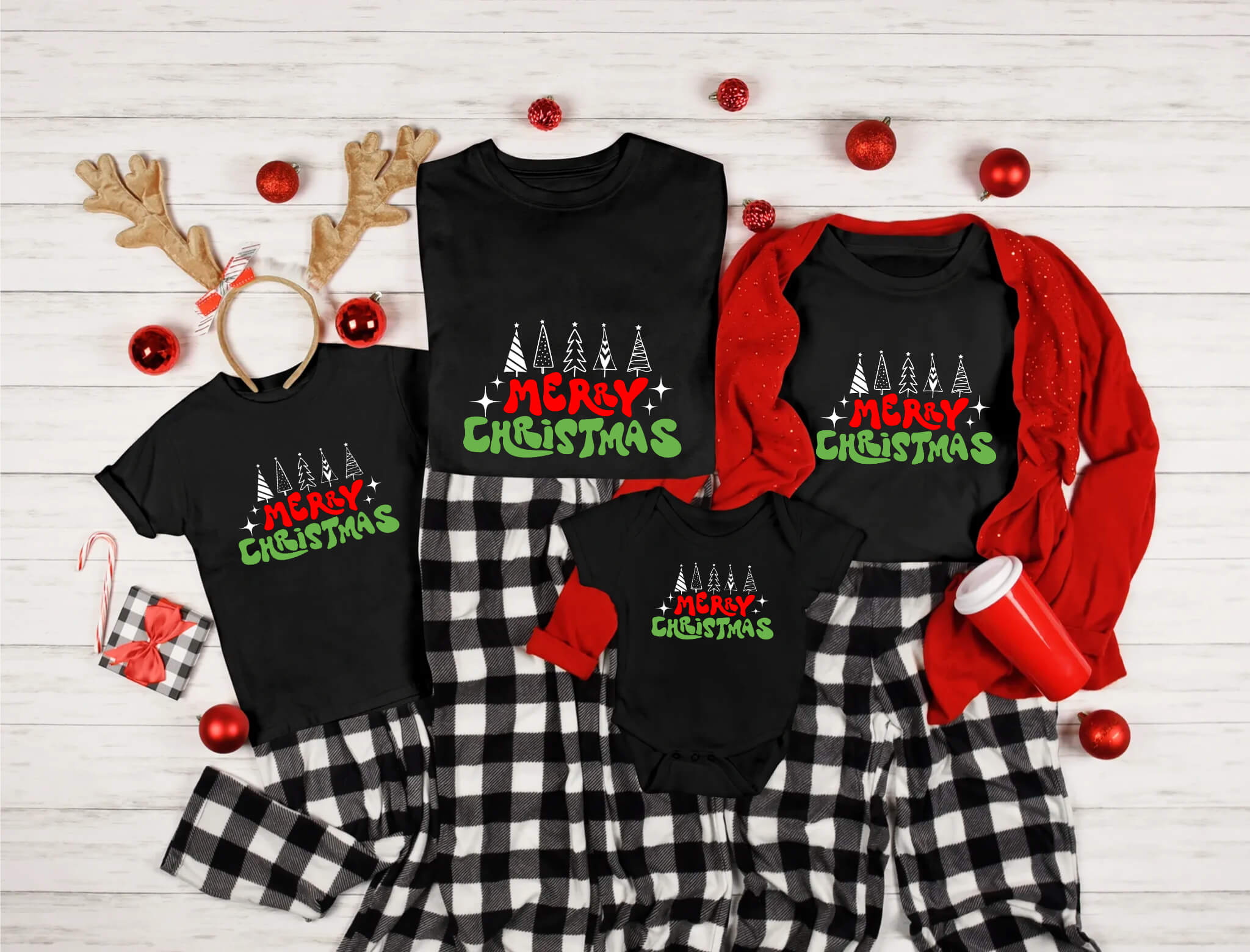 Christmas Merry Christmas Retro Vintage Family Matching Graphic Print T-Shirt