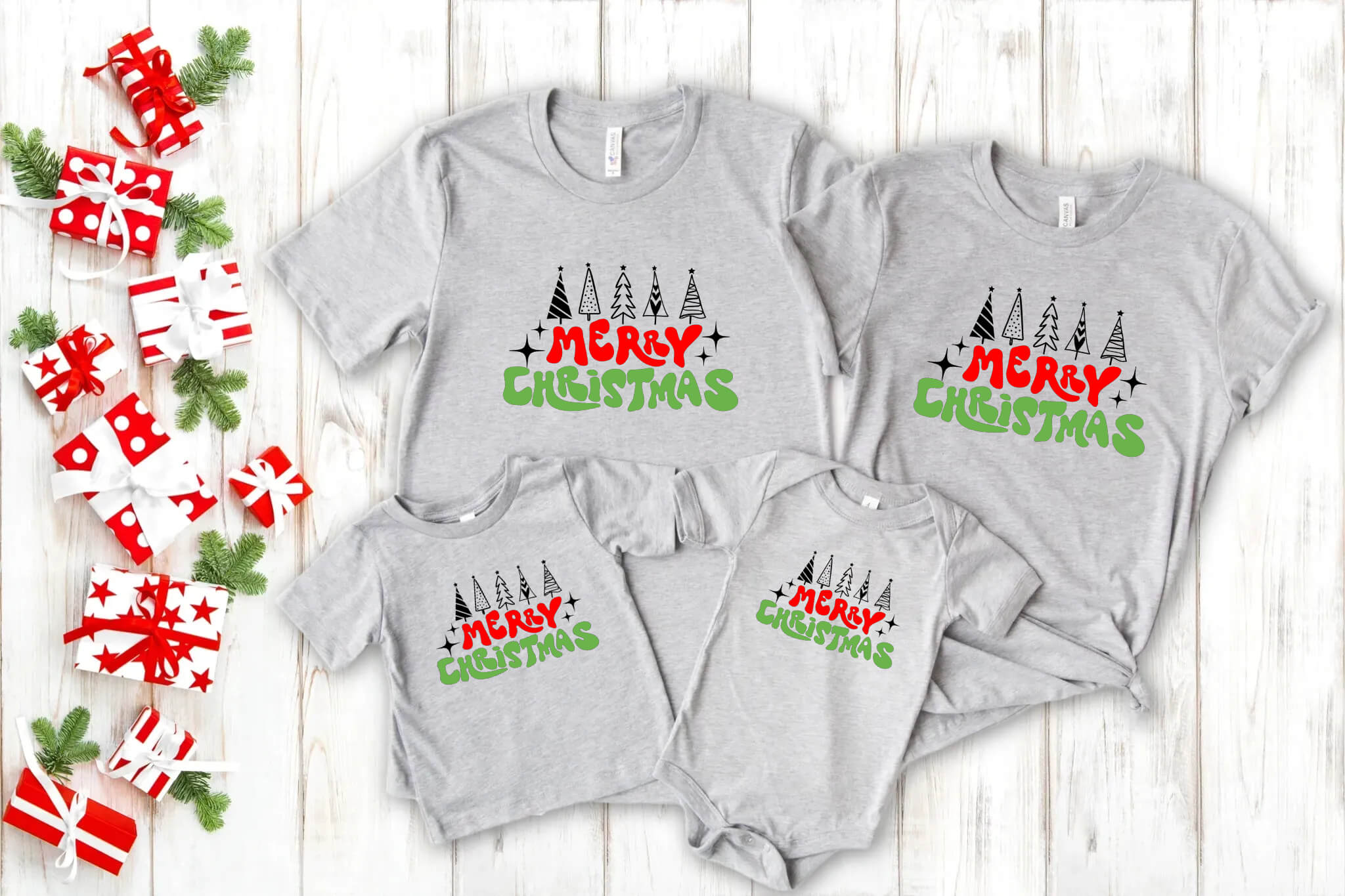 Christmas Merry Christmas Retro Vintage Family Matching Graphic Print T-Shirt