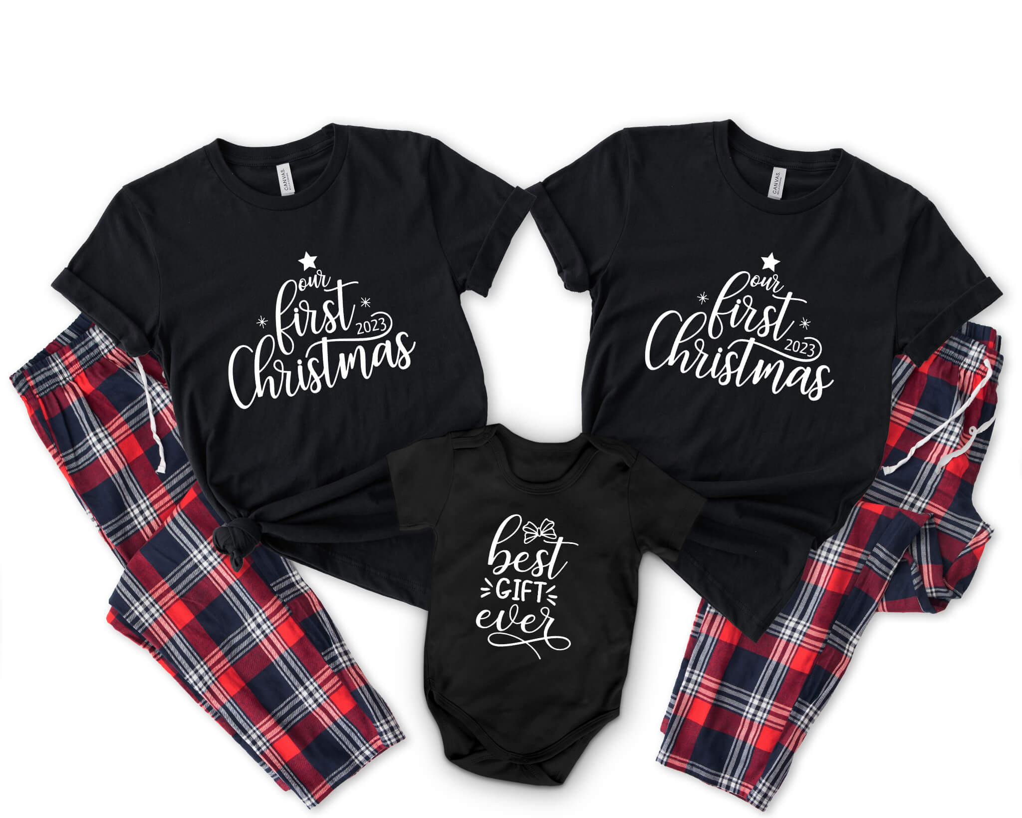 Christmas Our First Family Christmas Personalized Matching Graphic Print T-Shirts