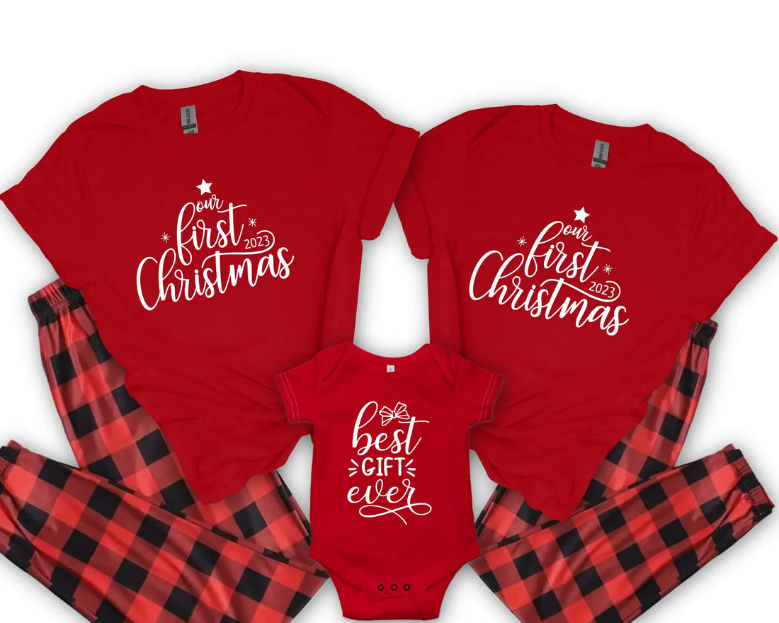 Christmas Our First Family Christmas Personalized Matching Graphic Print T-Shirts