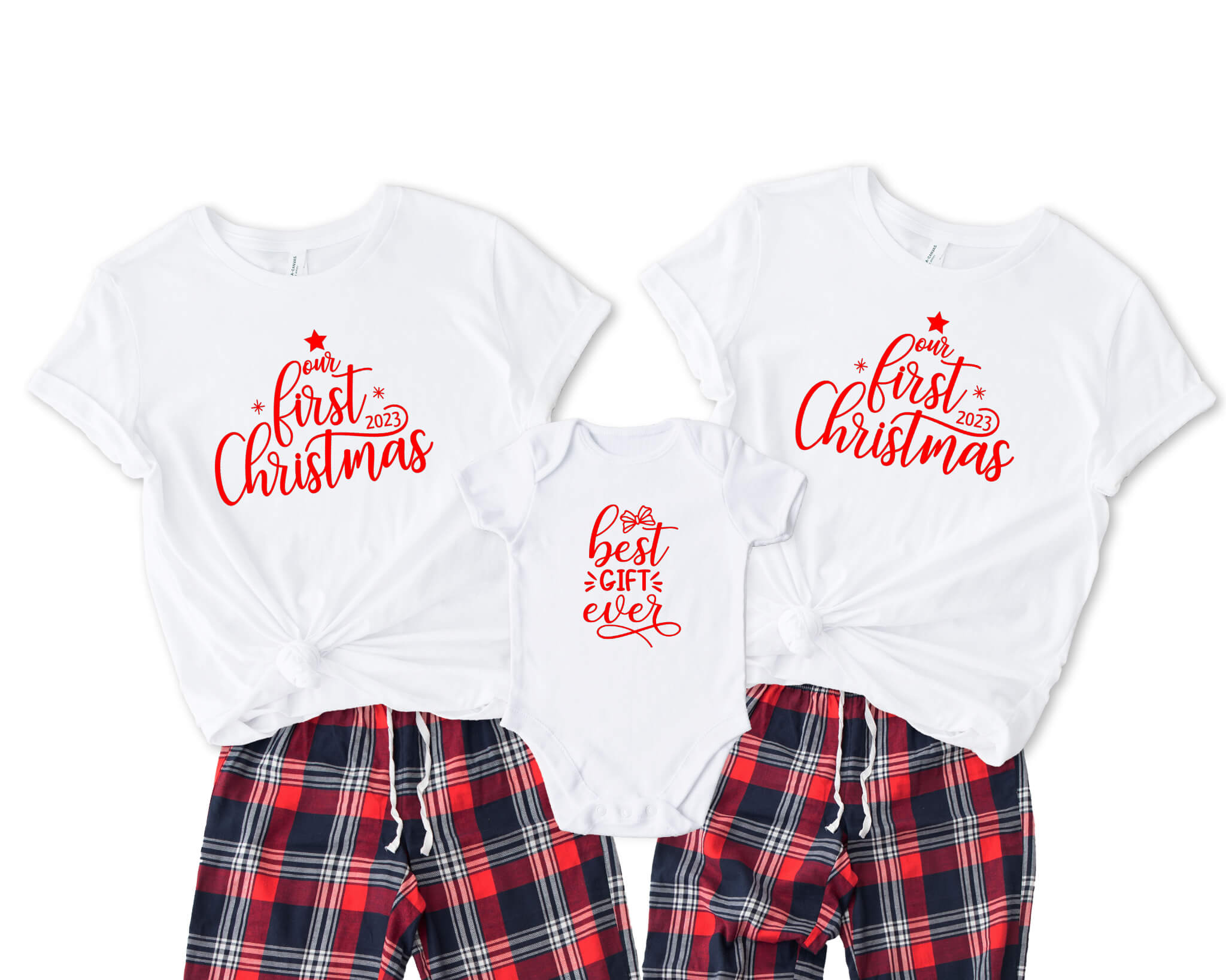 Christmas Our First Family Christmas Personalized Matching Graphic Print T-Shirts
