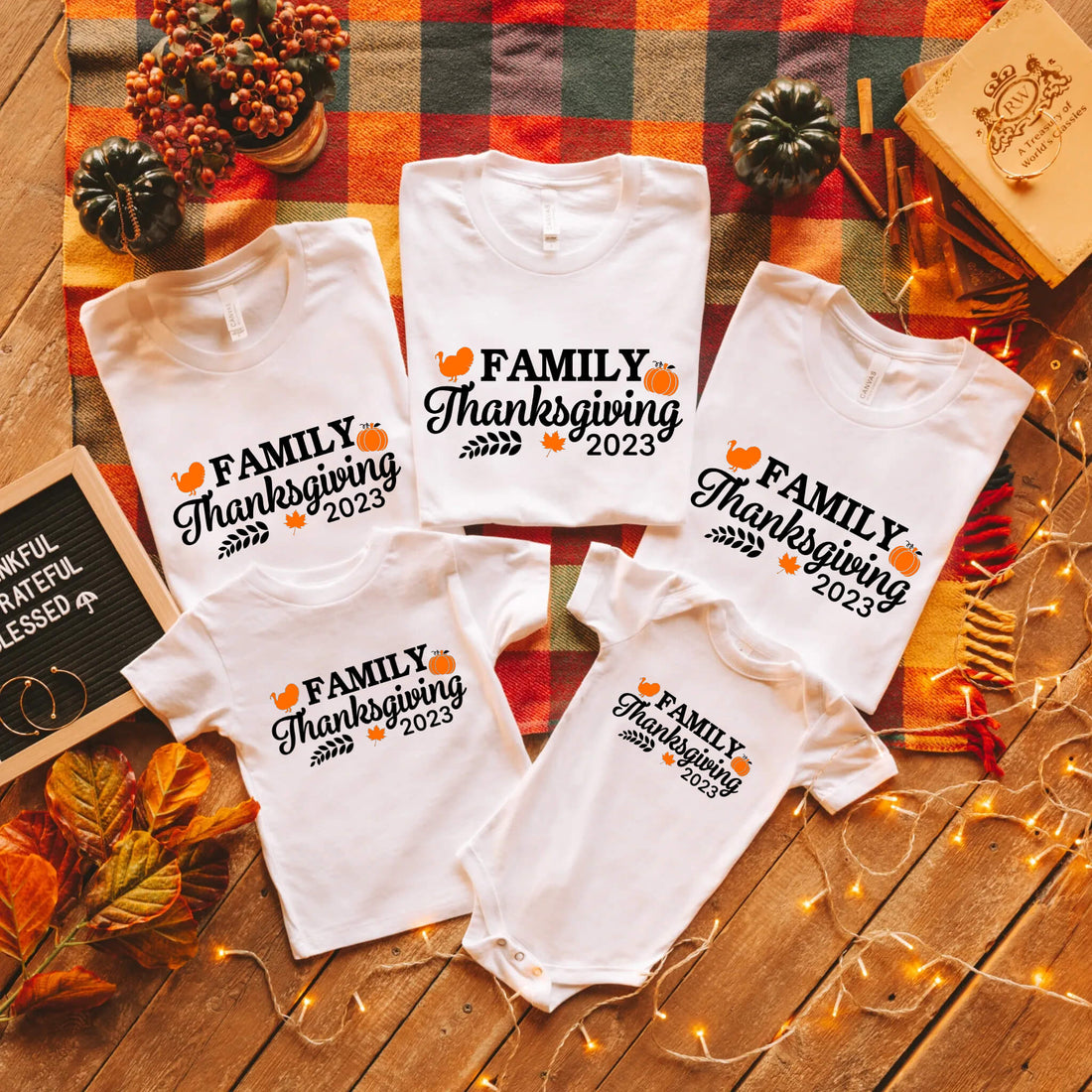 Fall Custom Family Thanksgiving Matching Graphic Print T-Shirt