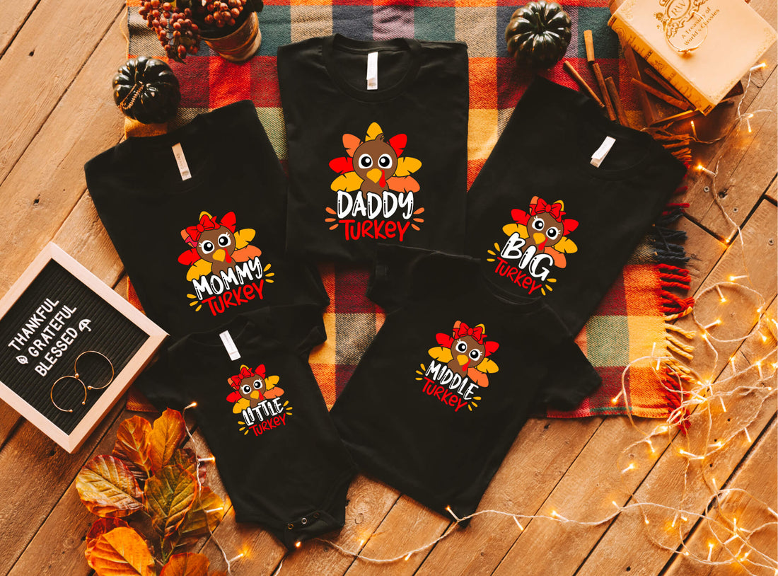 Fall Custom Family Group Matching Turkey Thanksgiving Graphic Print T-Shirt