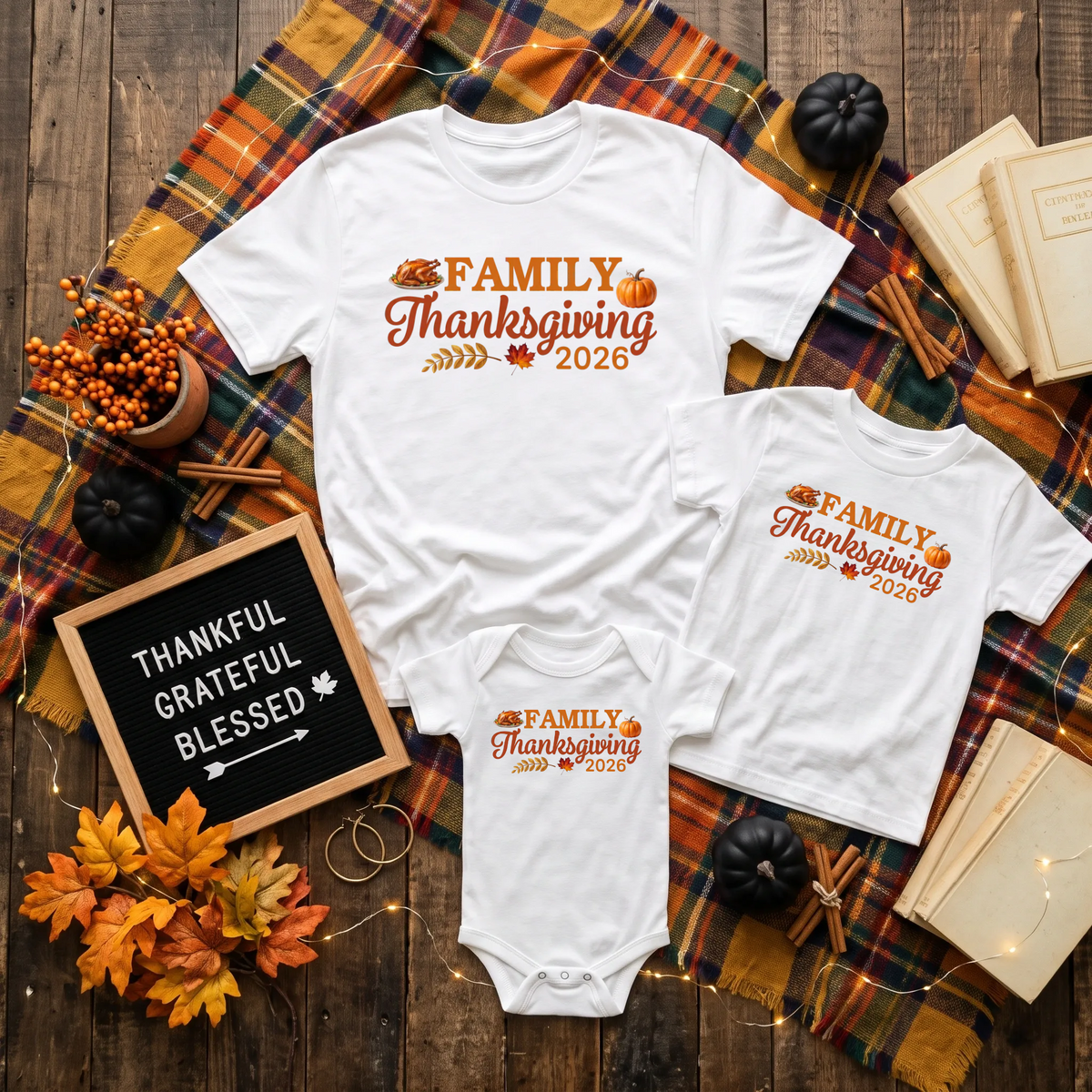 Family Thanksgiving Personalized Year Matching Graphic Print Onesie or T-Shirt TrendyCustomApparel™