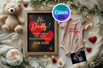 Digital Pregnancy Announcement, Hi Daddy, Customizable Summer Themed, Personalized Editable Template