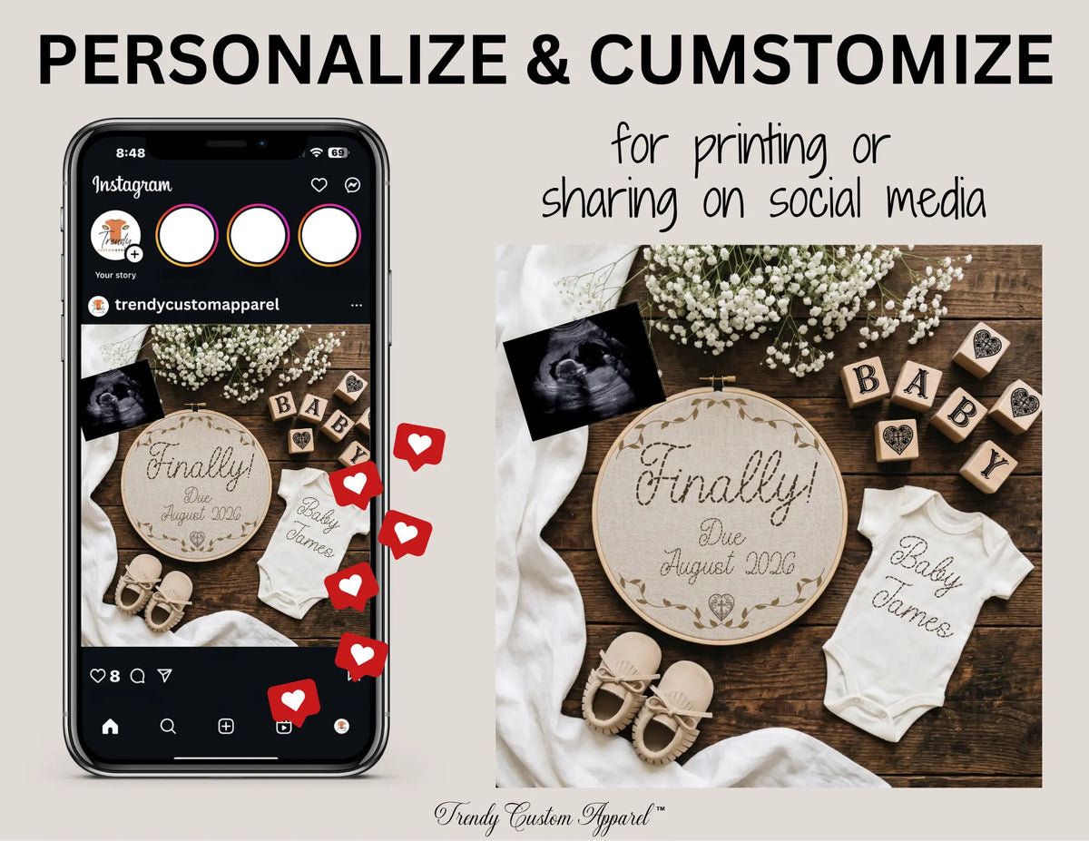 Finally a Baby Reveal Digital Editable Template, Boho Canva Instant Download TrendyCustomApparel™