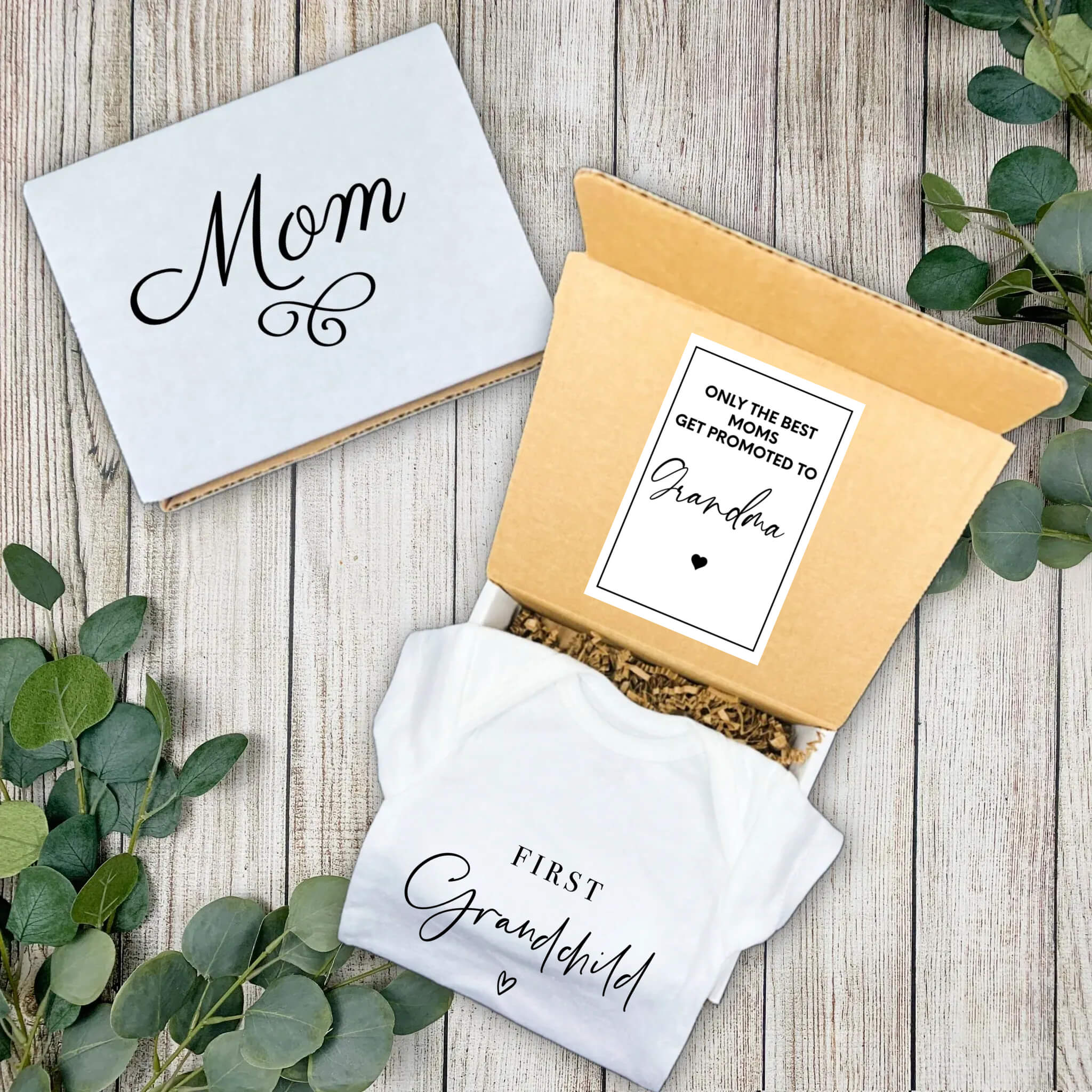 Anuncio de embarazo personalizado, primer nieto, futuros abuelos, abuela, Nana, Mimi, Gma, abuelo, papá, Pops, Gpa, mono de anuncio de bebé personalizado, caja de regalo de anuncio de embarazo personalizado