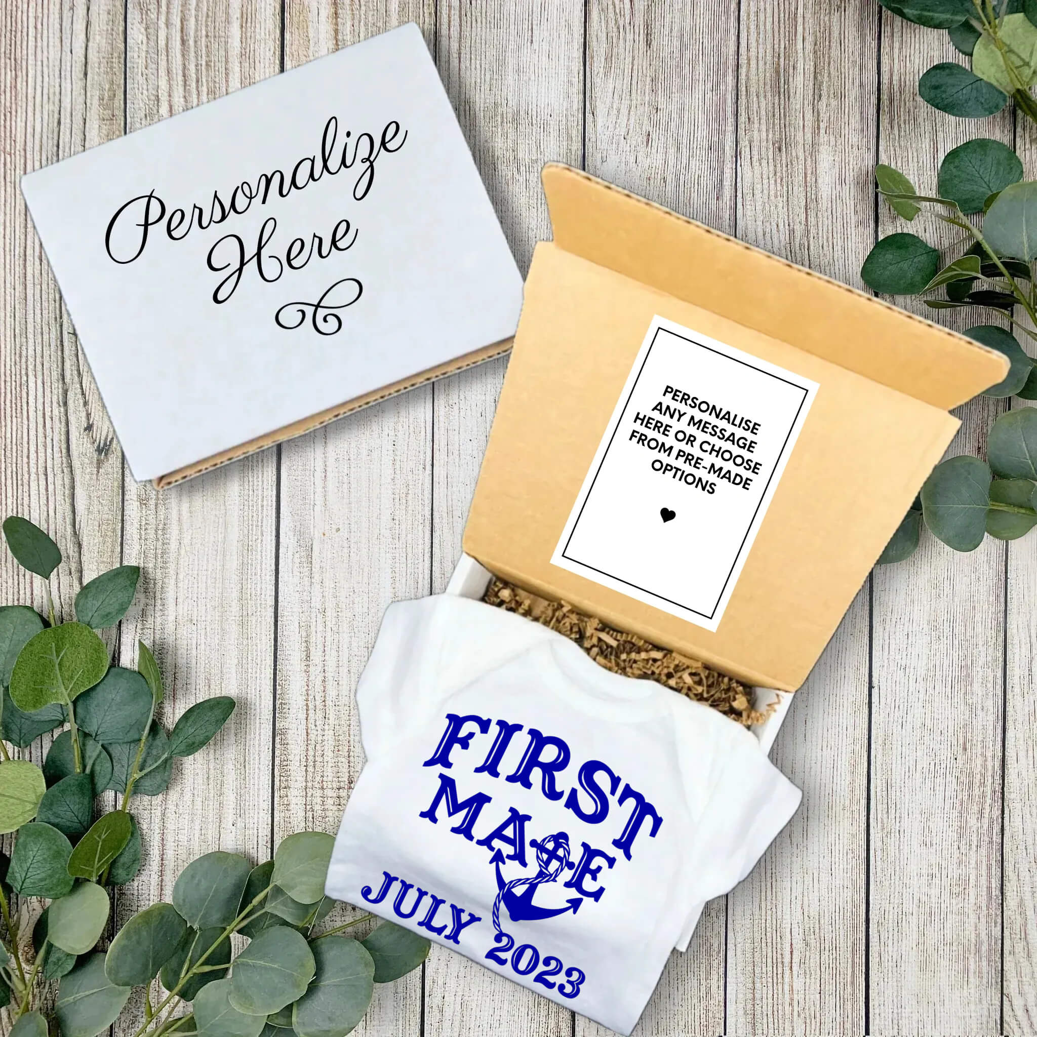 Personalized Pregnancy Announcement, First Mate, Dad, Grandma, Grandpa, Auntie, Uncle To Be, Sailboat Customized Baby Announcement Onesie, Summer, Sailing Season Onesie Gift Box