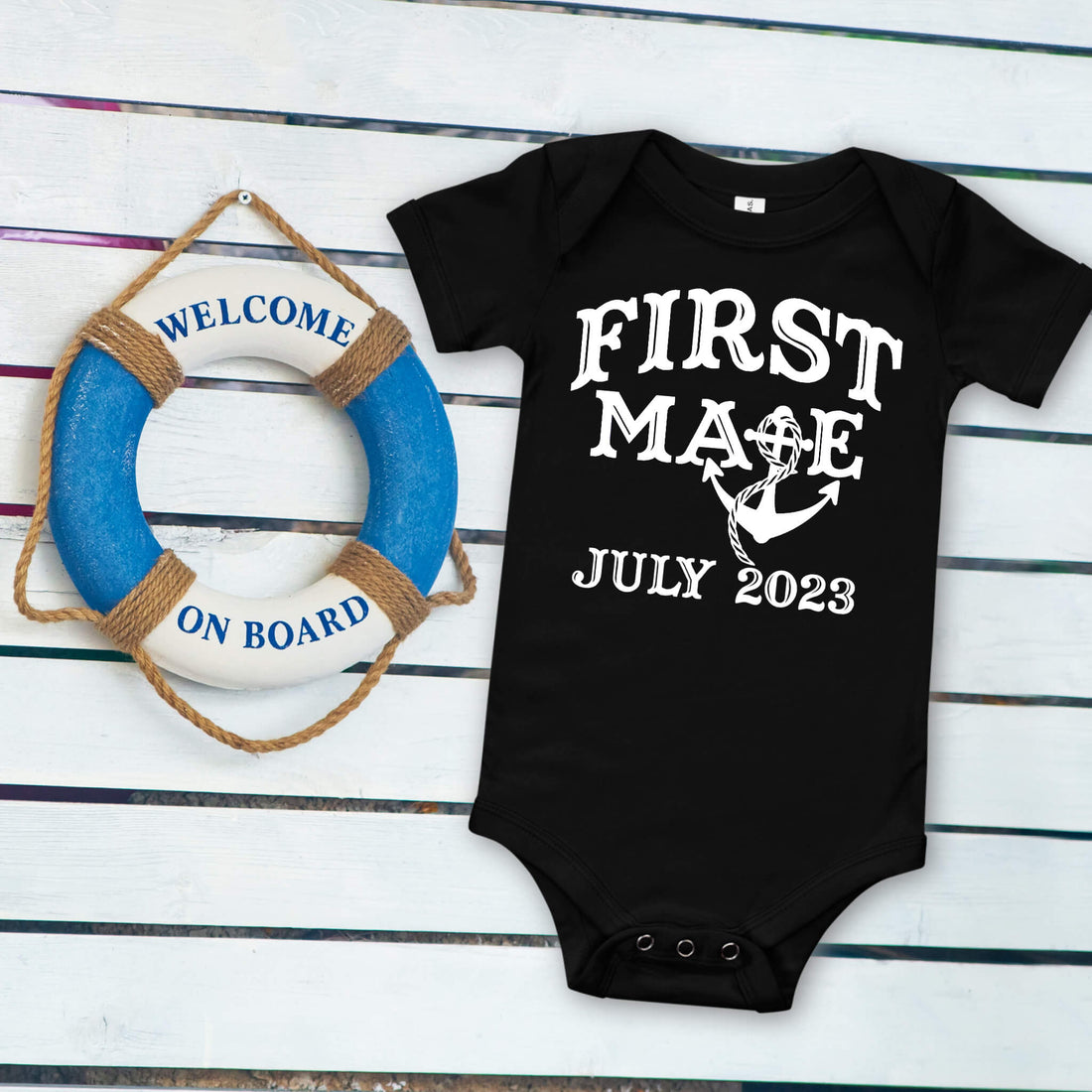 Personalized Pregnancy Announcement, First Mate, Sailboat, Summer Sailing Season, Customized Baby Announcement Onesie