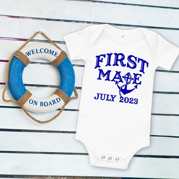 Personalized Pregnancy Announcement, First Mate, Sailboat, Summer Sailing Season, Customized Baby Announcement Onesie