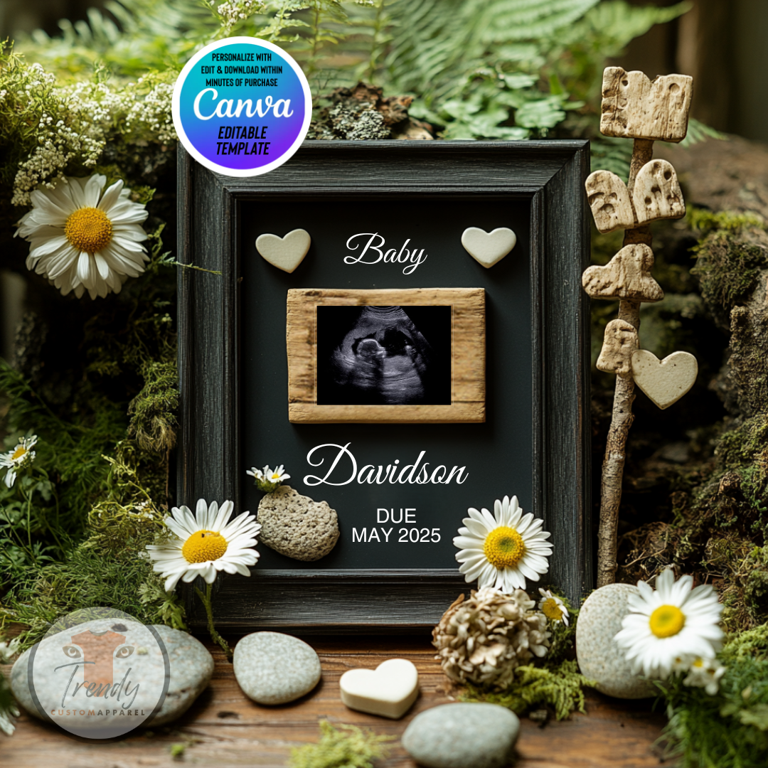 Digital Pregnancy Announcement, Baby Surname or Last Name, Customizable Garden Themed, Personalized Editable Template