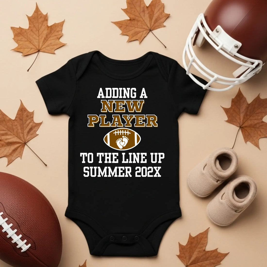 Personalized Pregnancy Announcement, Adding A New Player To The Line Up, Football Inspired Customizable Onesie TrendyCustomApparel™