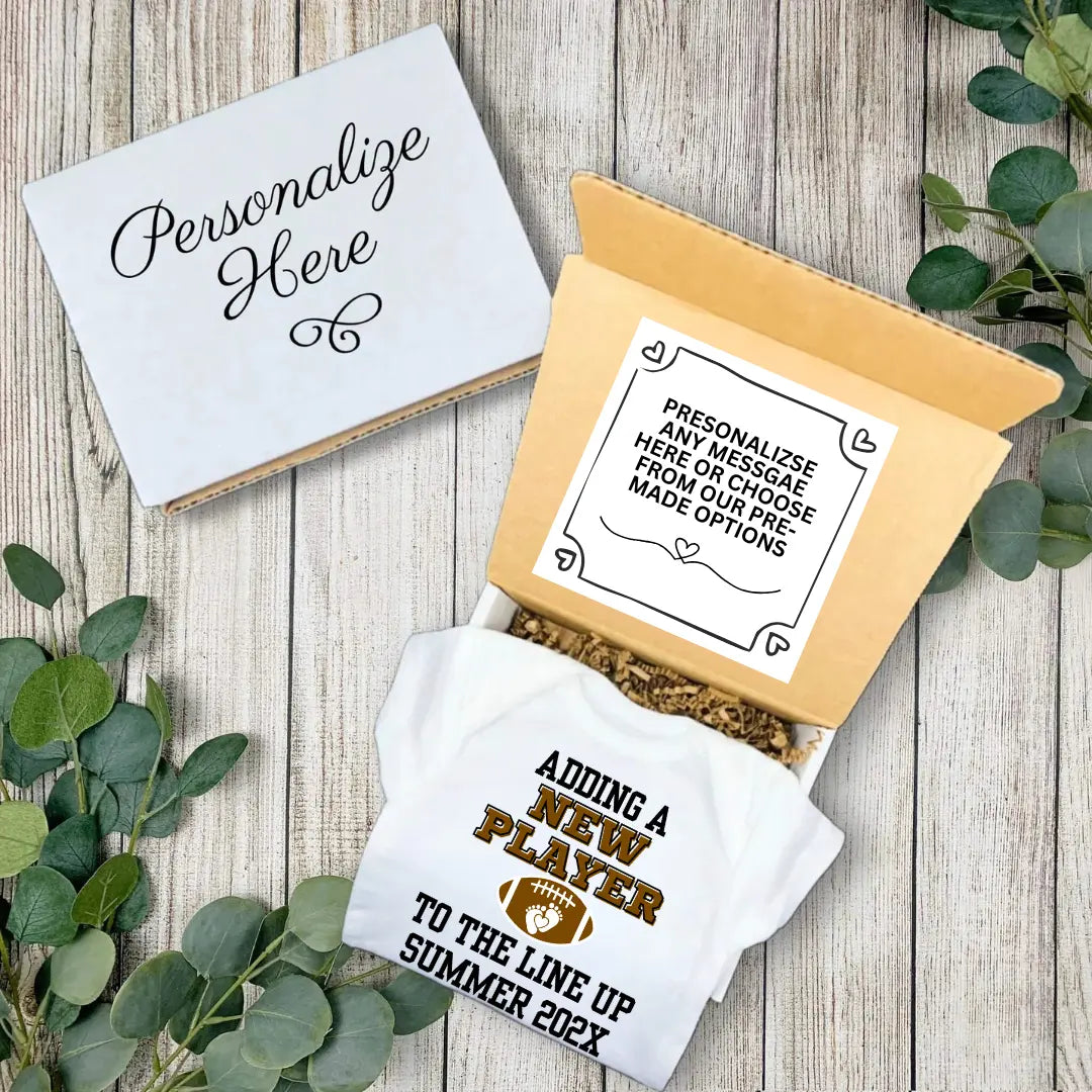 Personalized Pregnancy Announcement, Adding A New Player To The Line Up, Football Inspired Customizable Onesie TrendyCustomApparel™
