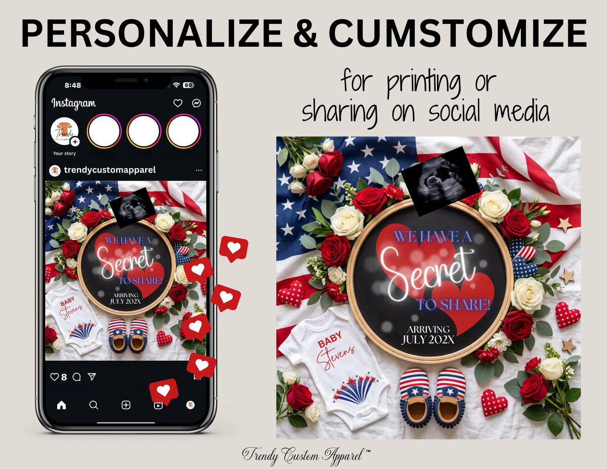 Secret to Share Fourth of July Pregnancy Announcement | Fully Editable Canva Instant Download Template TrendyCustomApparel™
