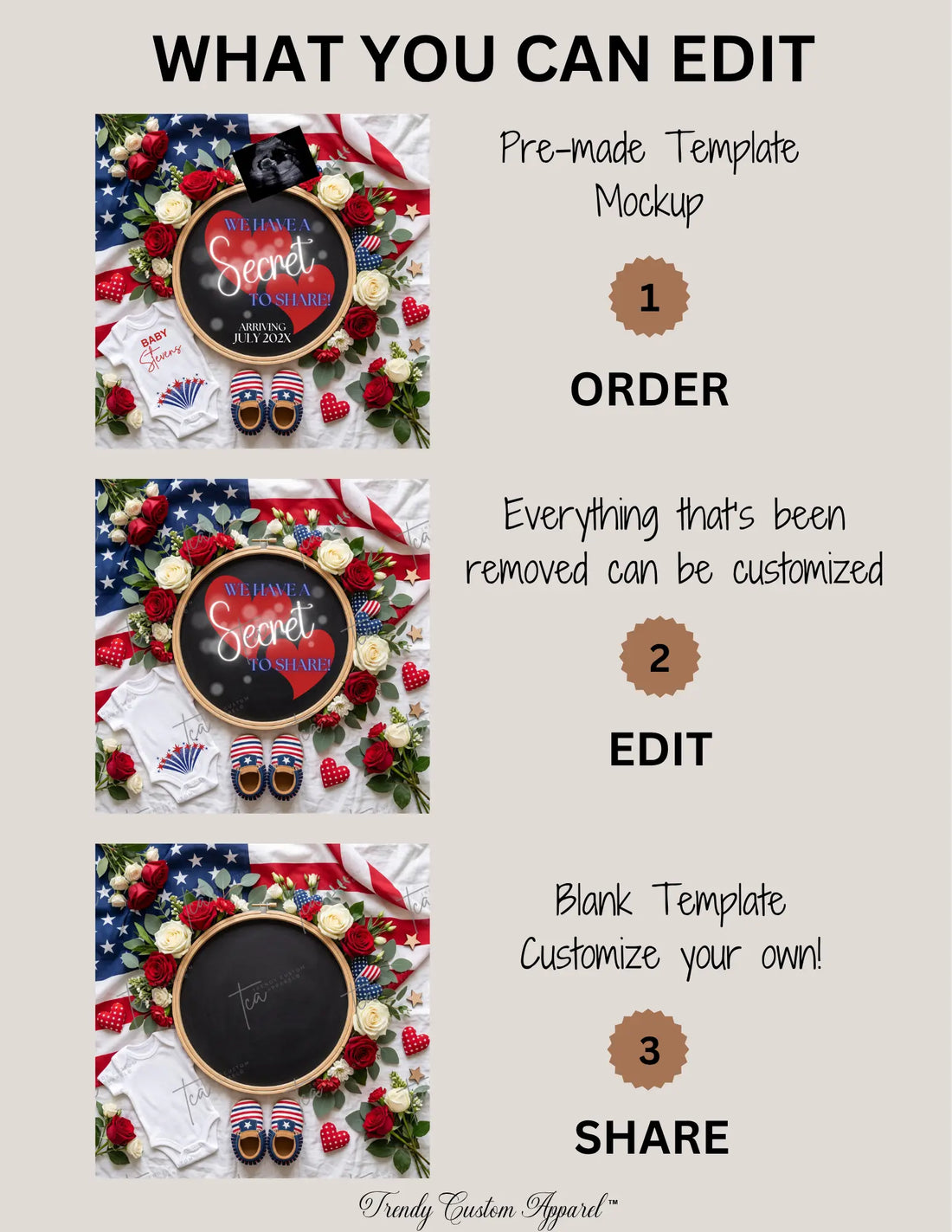 Secret to Share Fourth of July Pregnancy Announcement | Fully Editable Canva Instant Download Template TrendyCustomApparel™