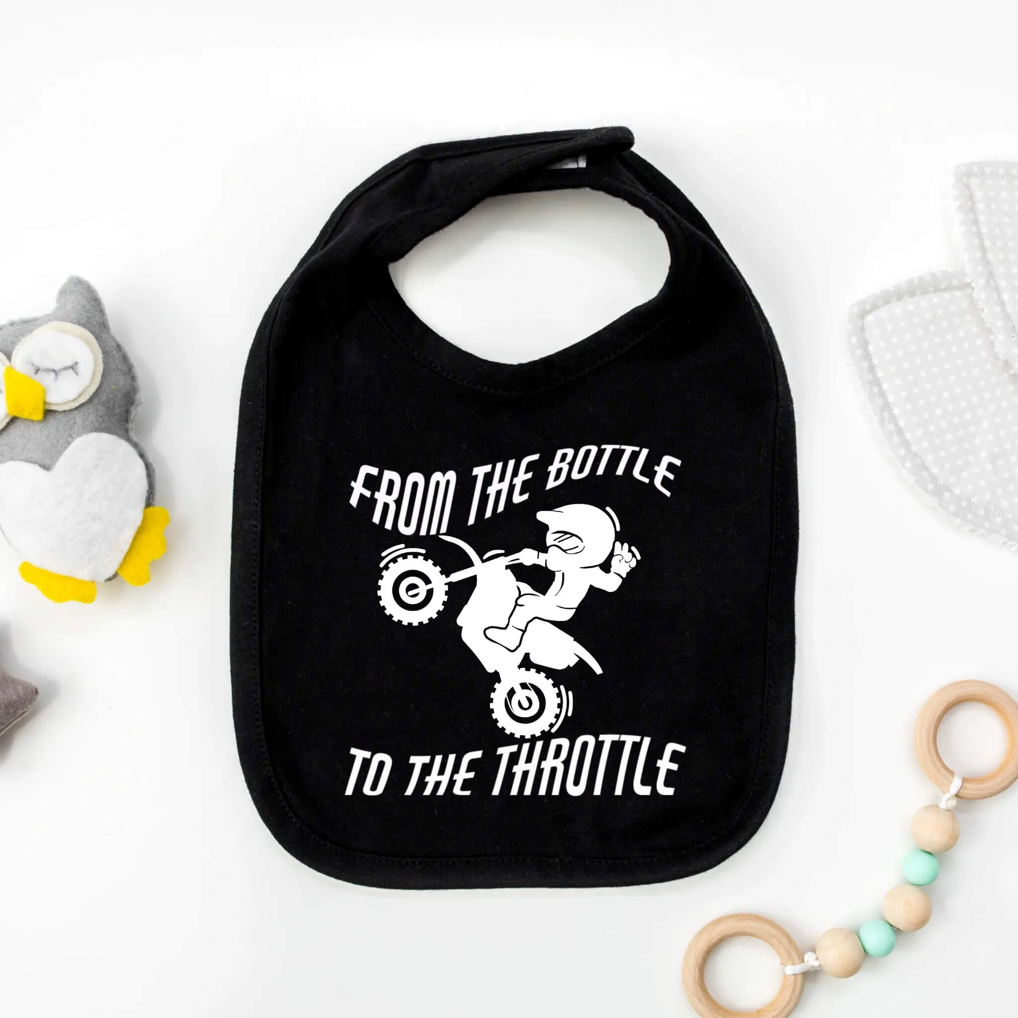 Racing - From The Bottle To The Throttle Dirt Bike Baby Bib One of A Kind Baby Shower Gift