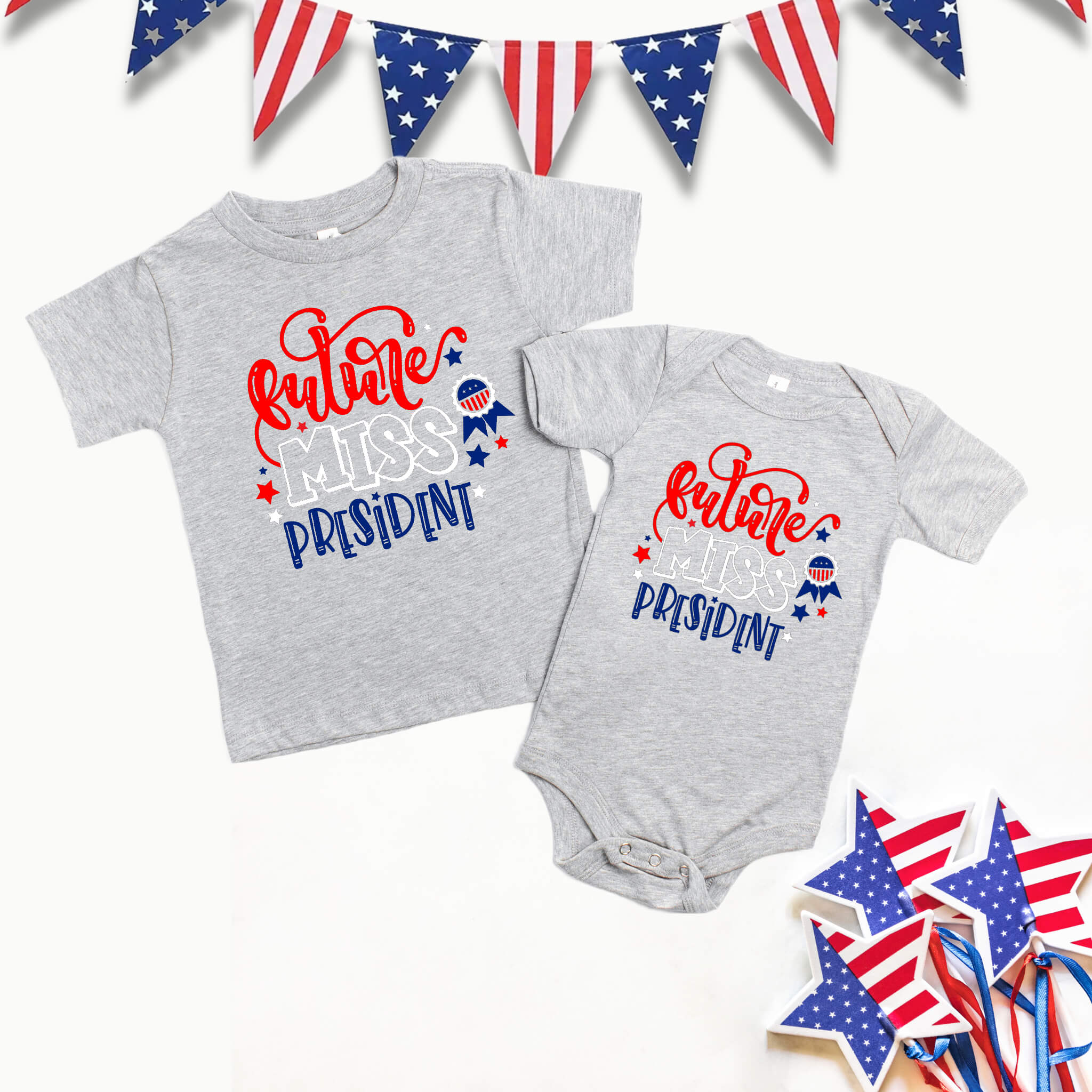 4th of July - Future Miss President Patriotic Girl’s Graphic Print Onesie / T-Shirt