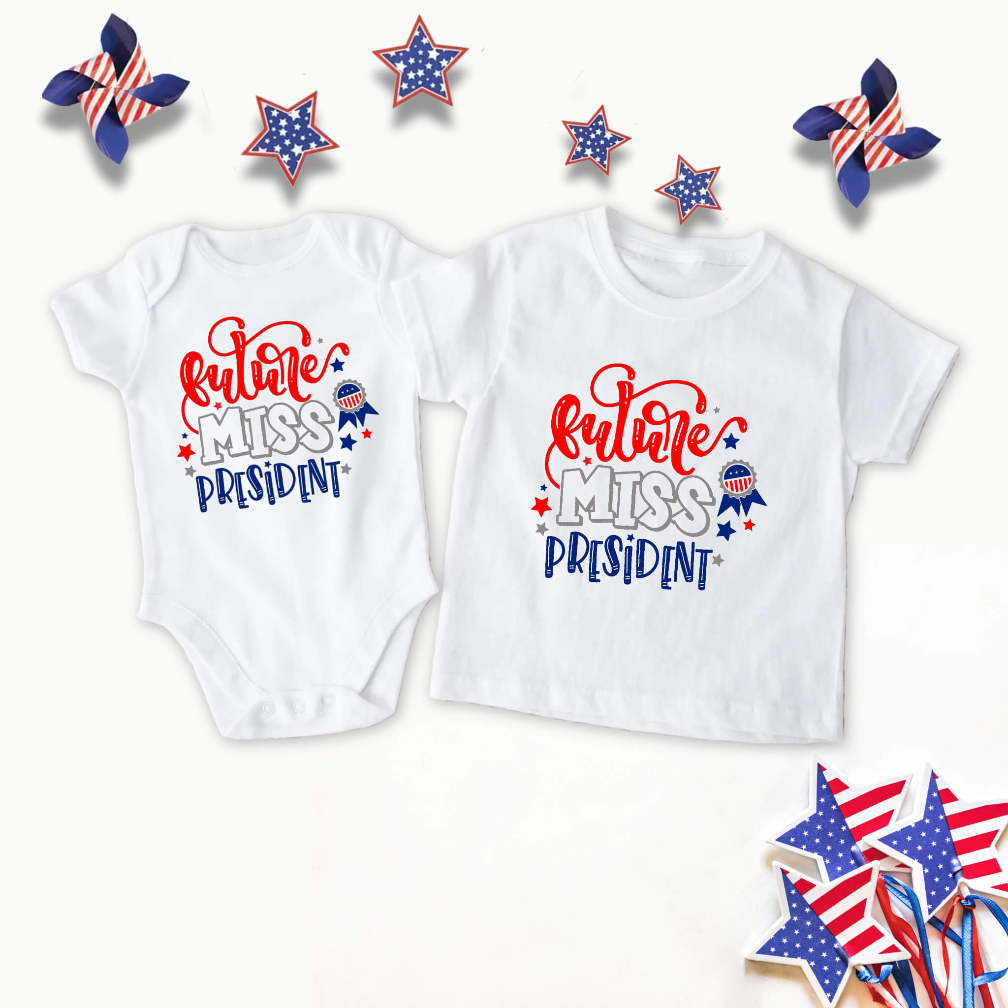 4th of July - Future Miss President Patriotic Girl’s Graphic Print Onesie / T-Shirt