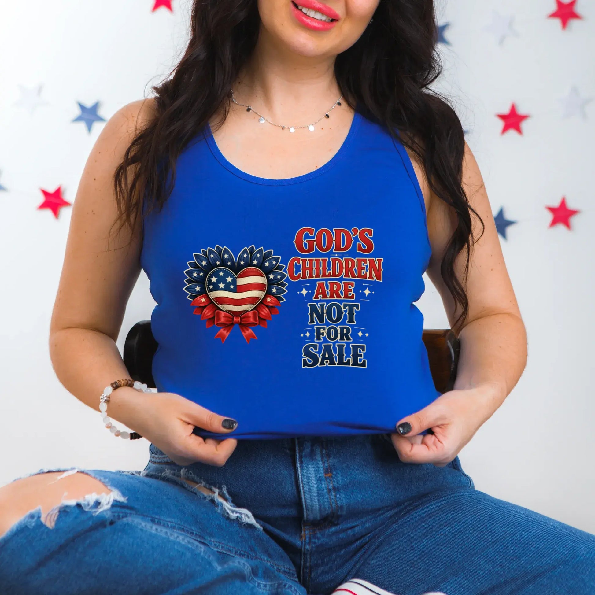 God's Children Are Not For Sale Sunflower Sound Of Freedom Movie Women's Graphic Print Blue Tank Top TrendyCustomApparel™