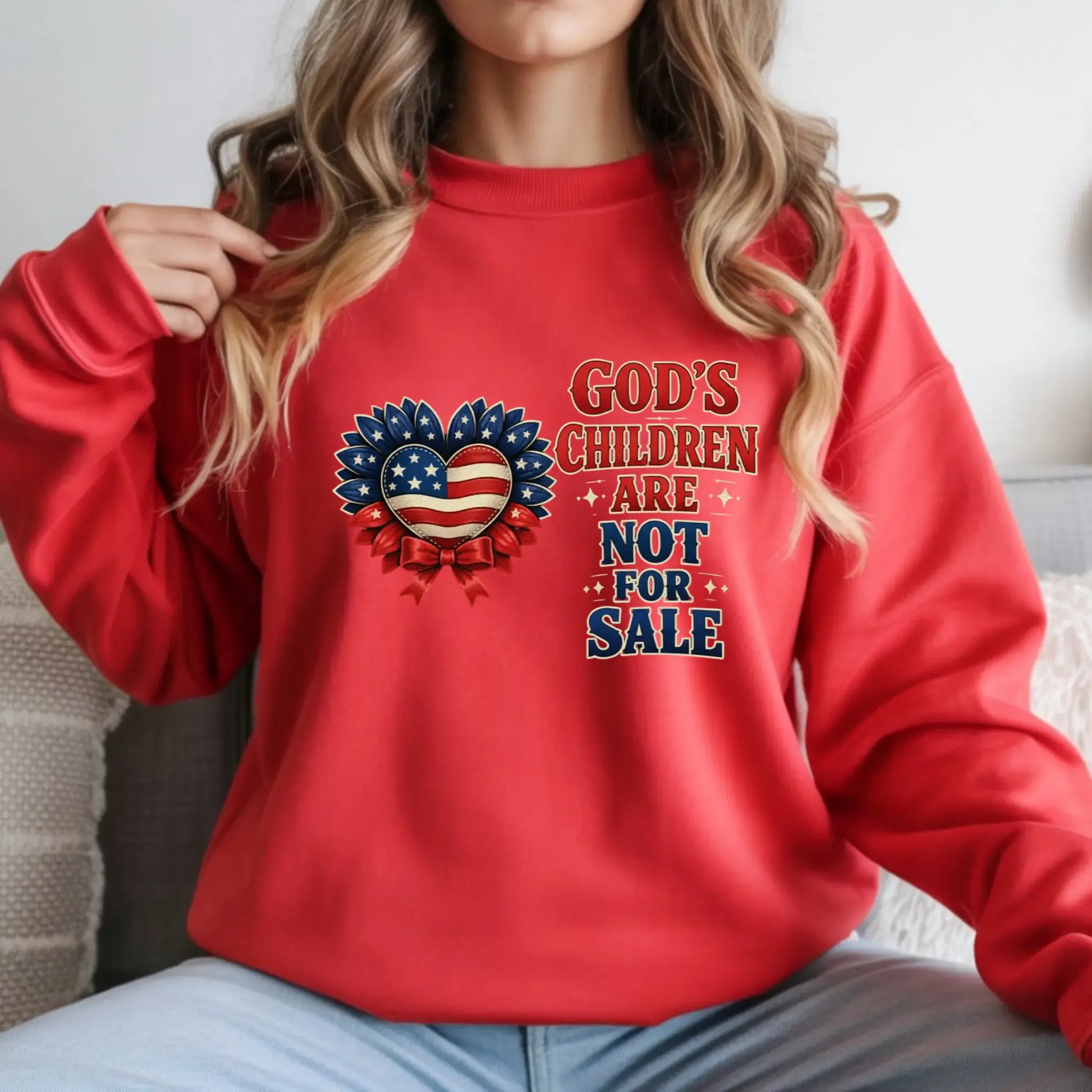 God's Children Are Not For Sale Sunflower Sound Of Freedom Movie Women's Graphic Print Red Sweatshirt TrendyCustomApparel™