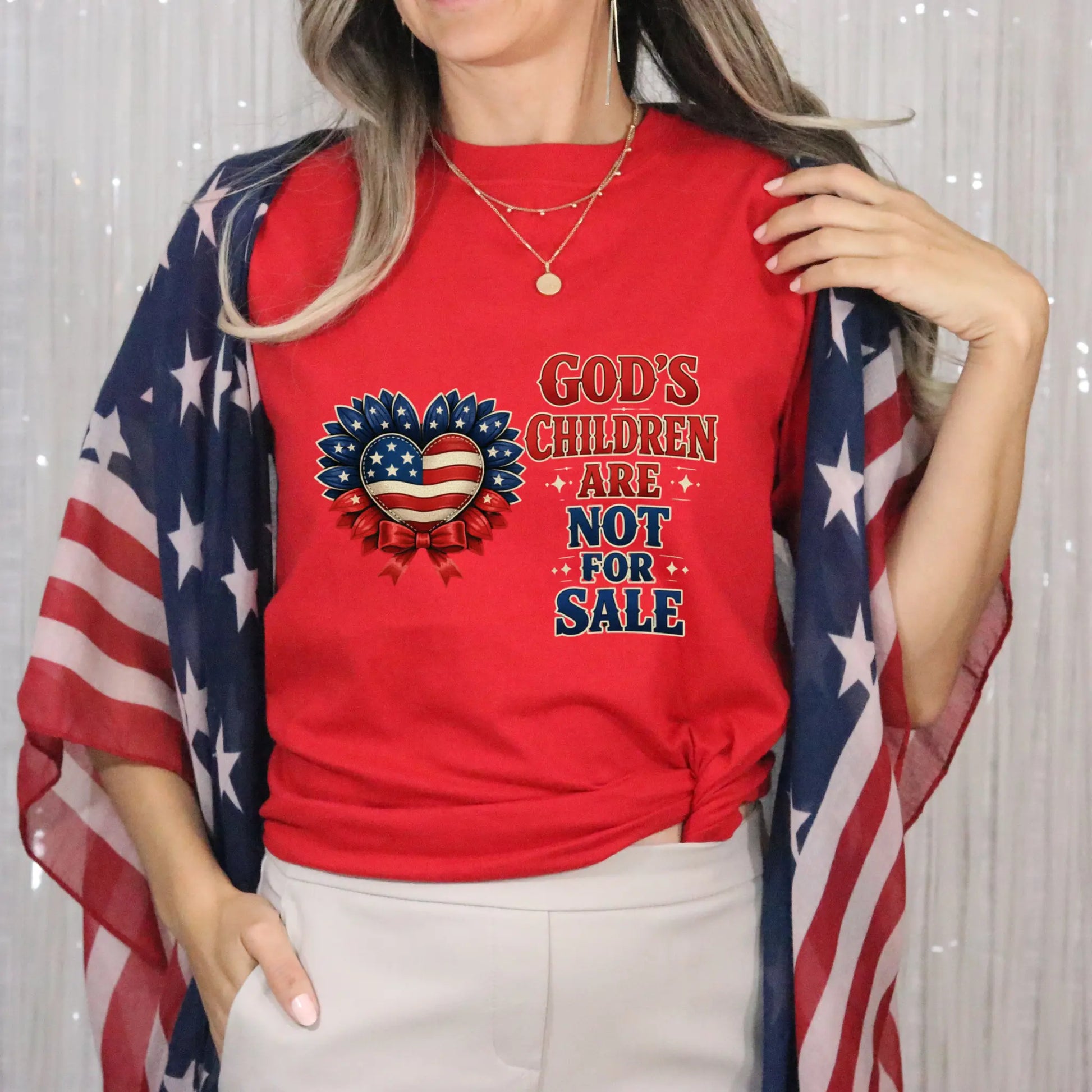 God's Children Are Not For Sale Sunflower Sound Of Freedom Movie Women's Graphic Print Red T-Shirt TrendyCustomApparel™