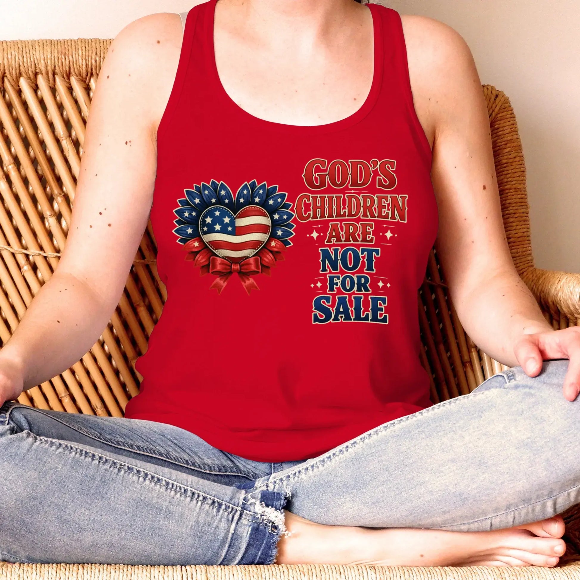 God's Children Are Not For Sale Sunflower Sound Of Freedom Movie Women's Graphic Print Red Tank Top TrendyCustomApparel™