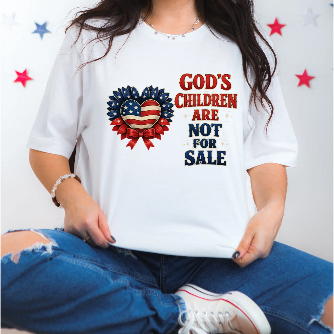 God's Children Are Not For Sale Sunflower Sound Of Freedom Movie Women's Graphic Print White T-Shirt TrendyCustomApparel™
