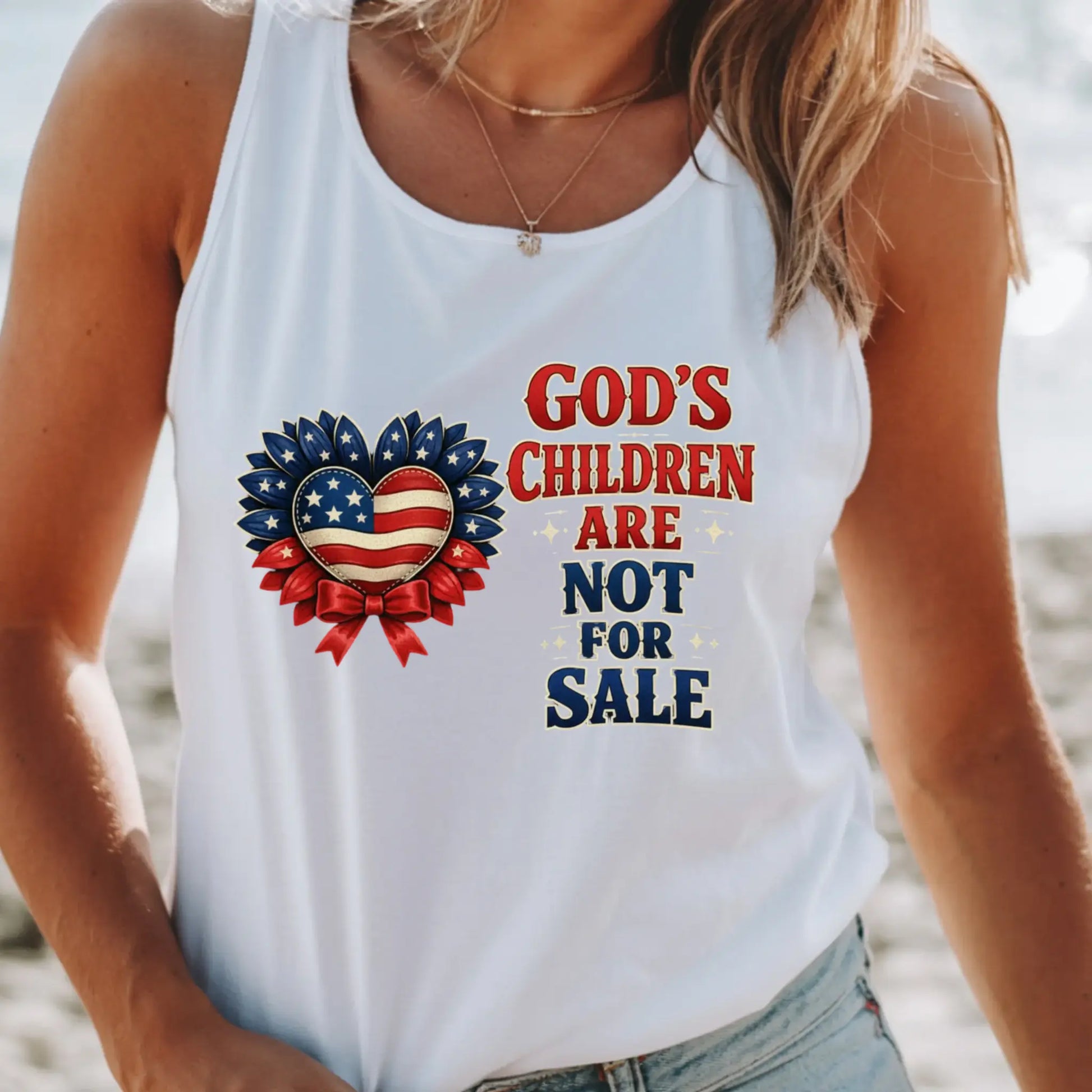God's Children Are Not For Sale Sunflower Sound Of Freedom Movie Women's Graphic Print White Tank Top TrendyCustomApparel™