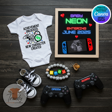 Digital Gamer Pregnancy Announcement, New Character Created, Personalized Gaming Themed,  Customizable Editable Template