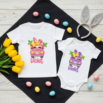 Cute Easter Truck Faux Yarn, Girl's Customizable Easter Shirts, Easter Hunt Baby Onesie, Happy Easter Tee’s TrendyCustomApparel™