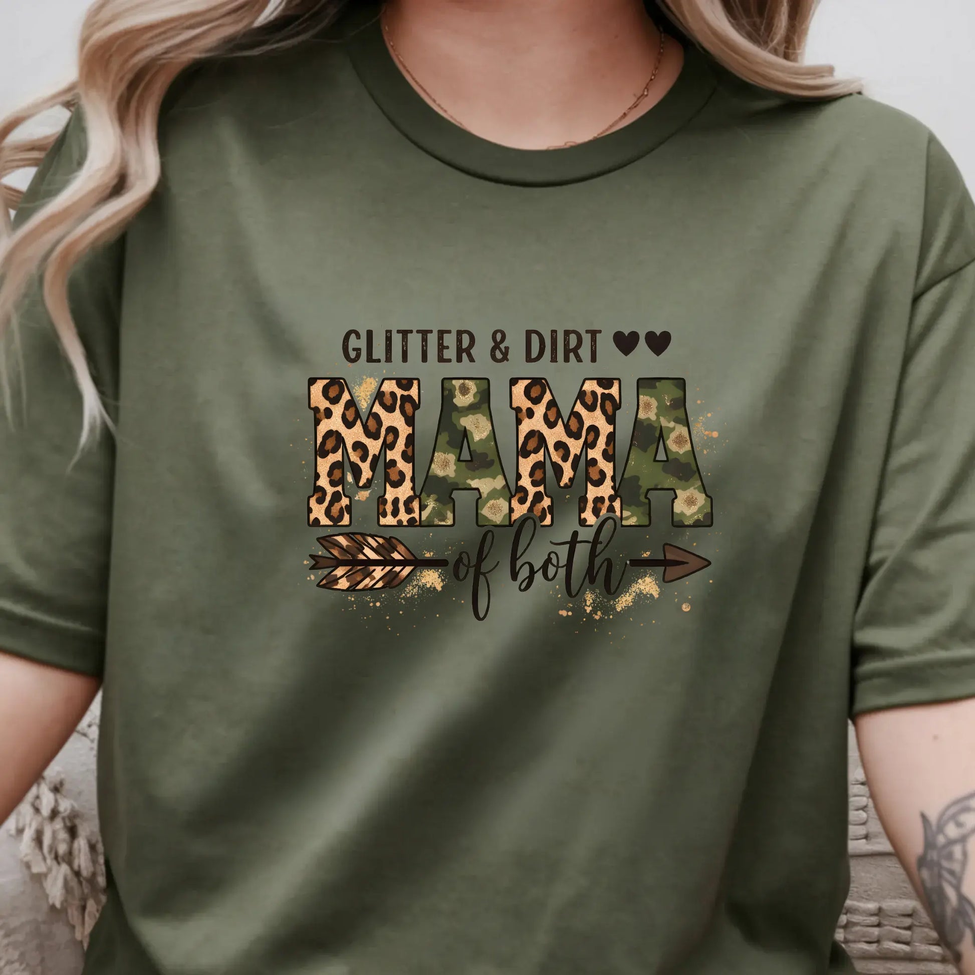 Women's Glitter and Dirt Mama of Both Leopard Camo Graphic T-Shirt - TrendyCustomApparel™
